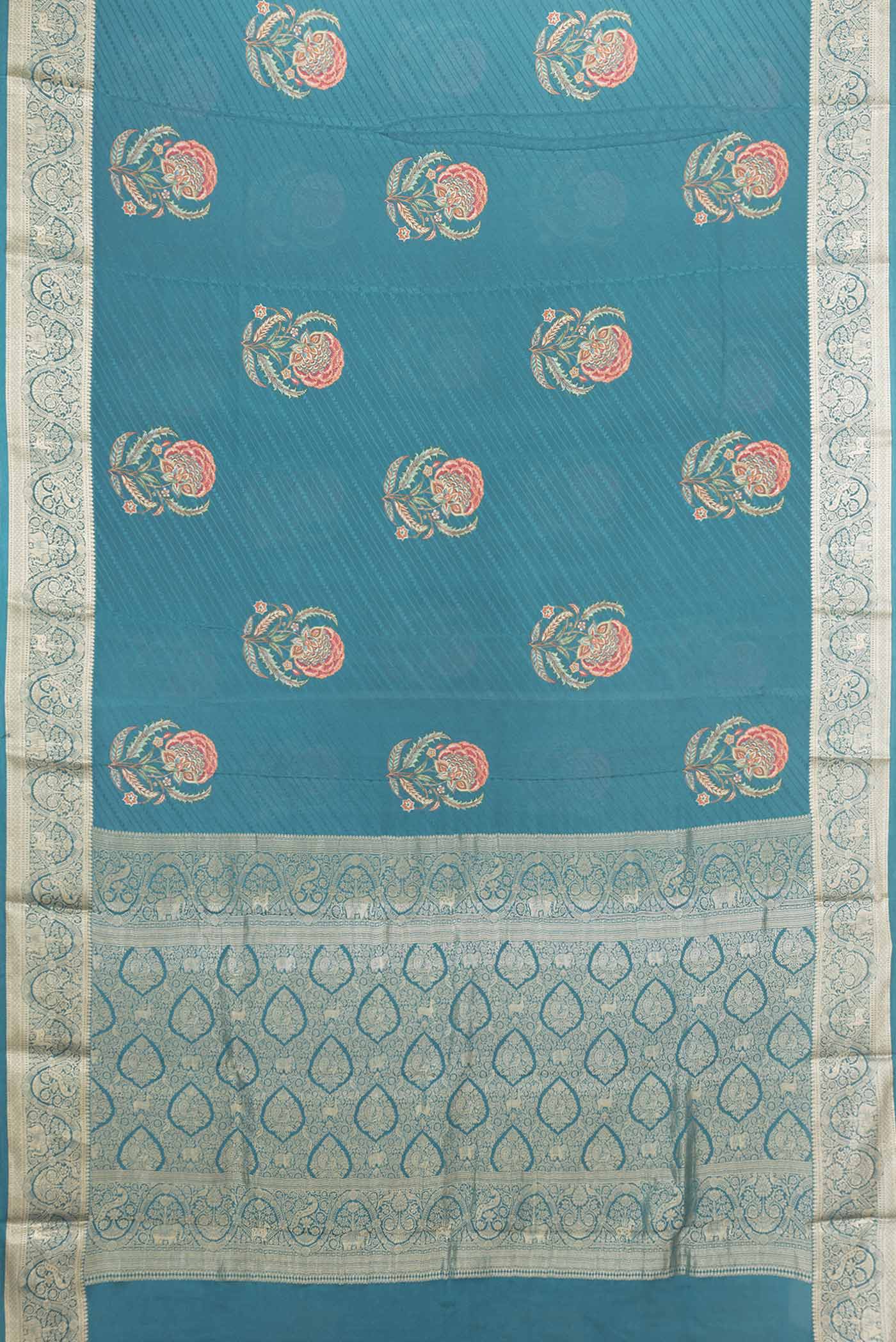 Green Dual Tone Tussar Silk Saree - Image 6