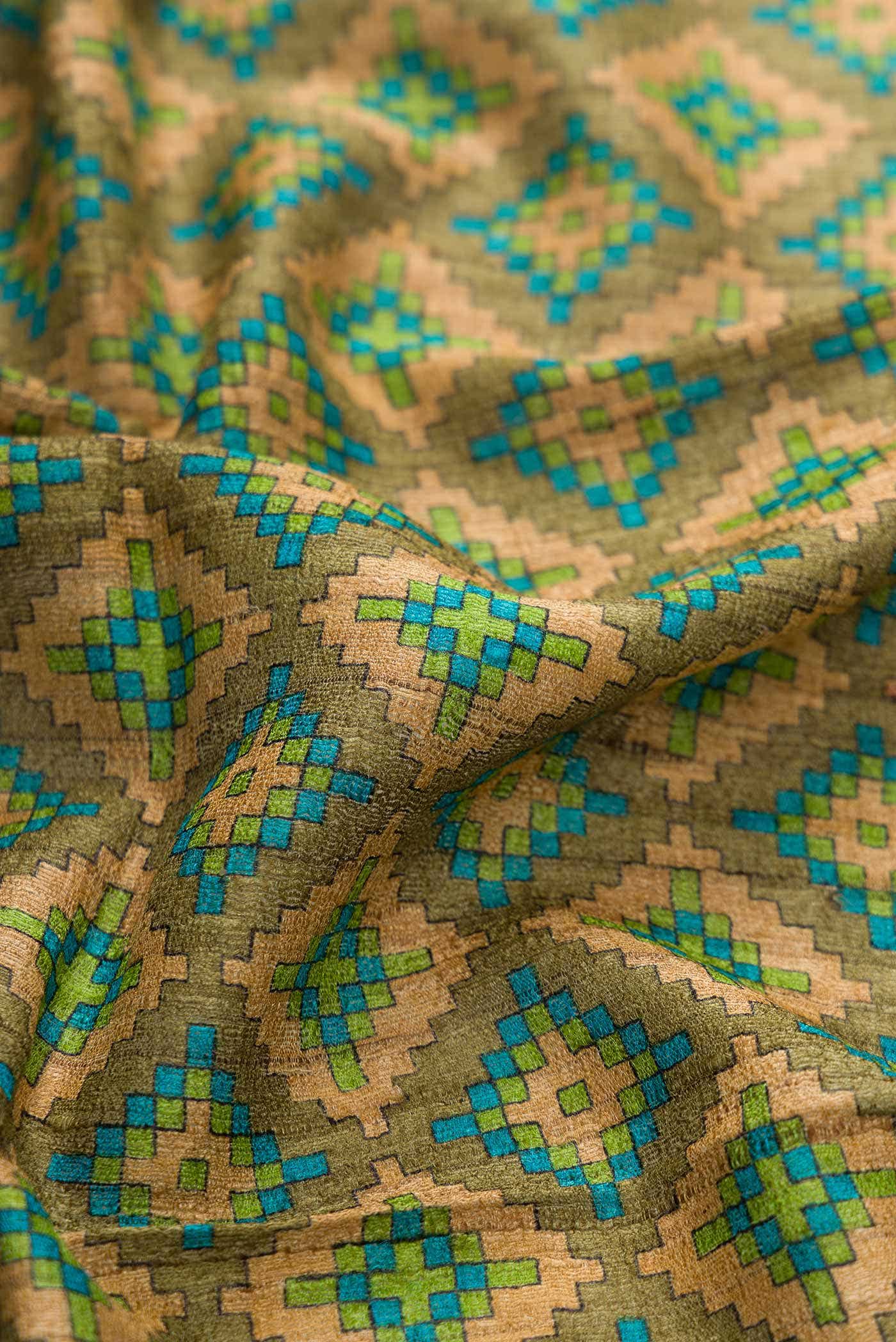 Green Jute Silk Saree - Image 2