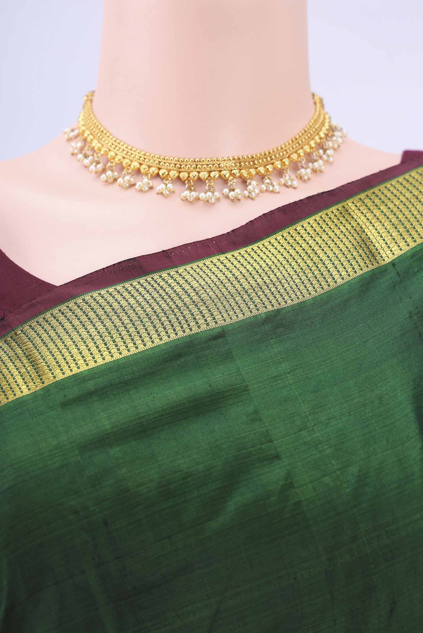 Green Kanchipuram Silk Saree - Image 2