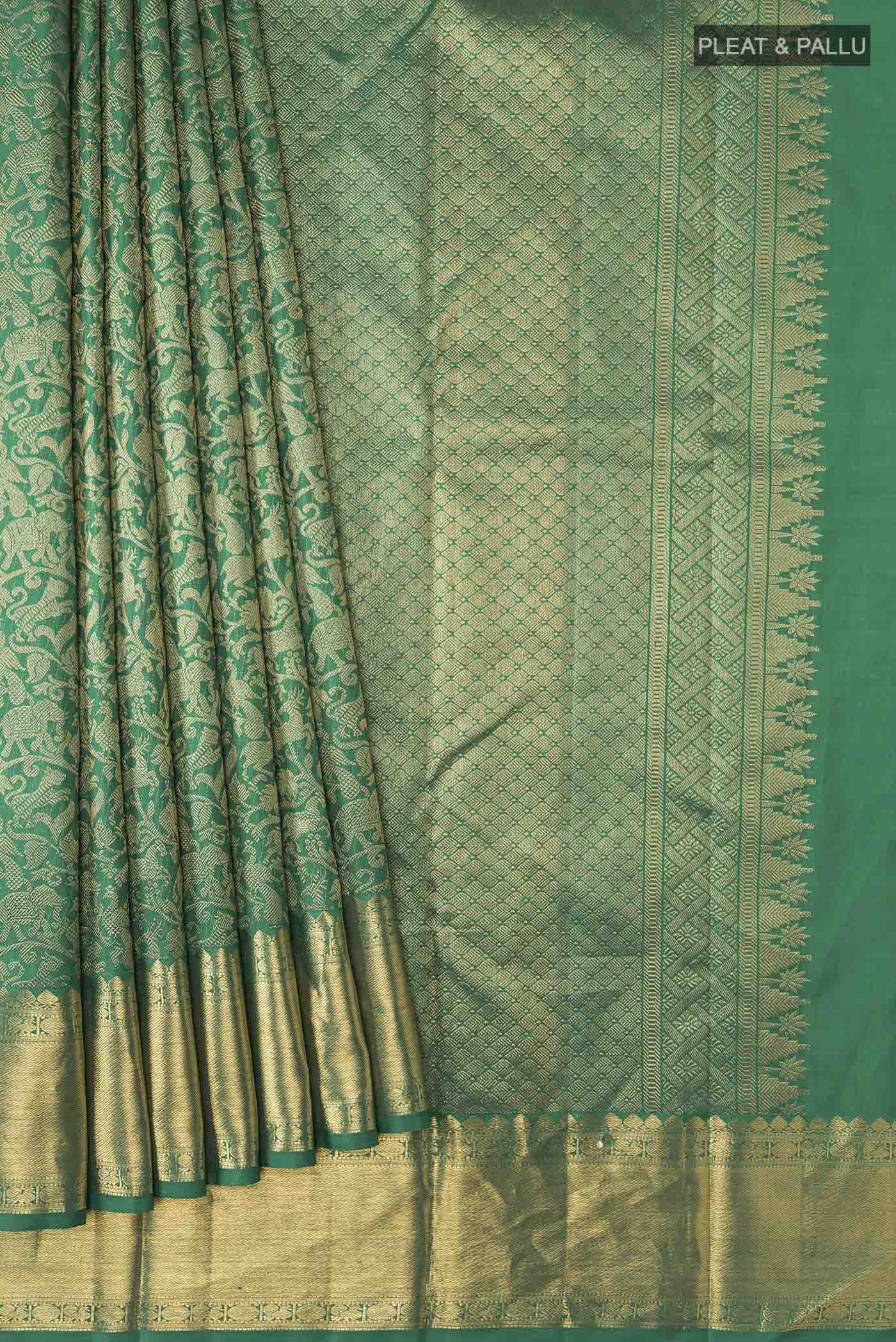 Green Kanchipuram Silk Saree - Image 4