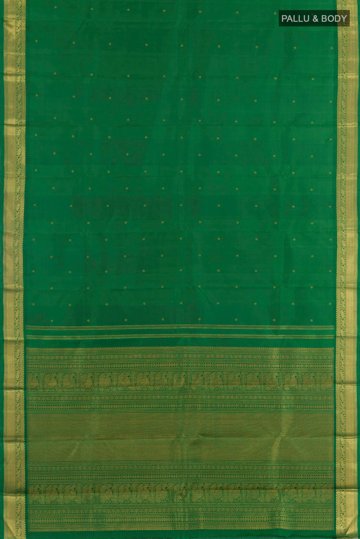 Pure Silk Pure Zari Green Kanchipuram Saree - Image 3