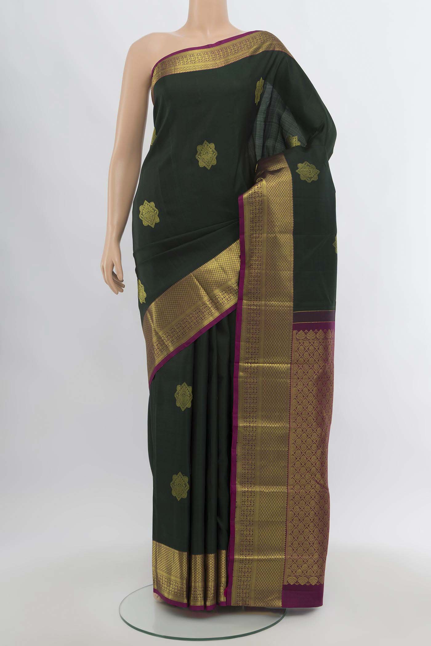 Bottle Green Kanchipuram Silk Saree