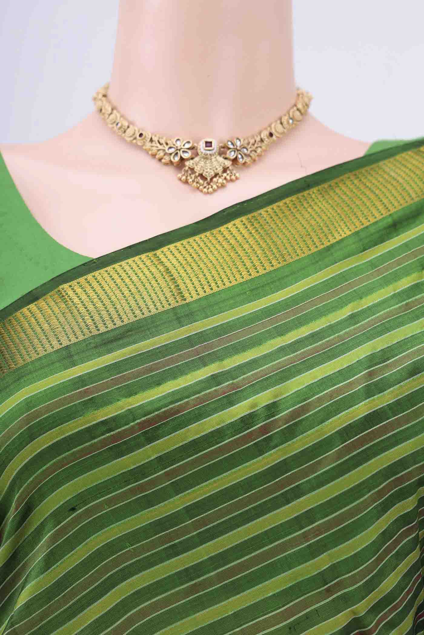 Green Kanchipuram Silk Saree - Image 2