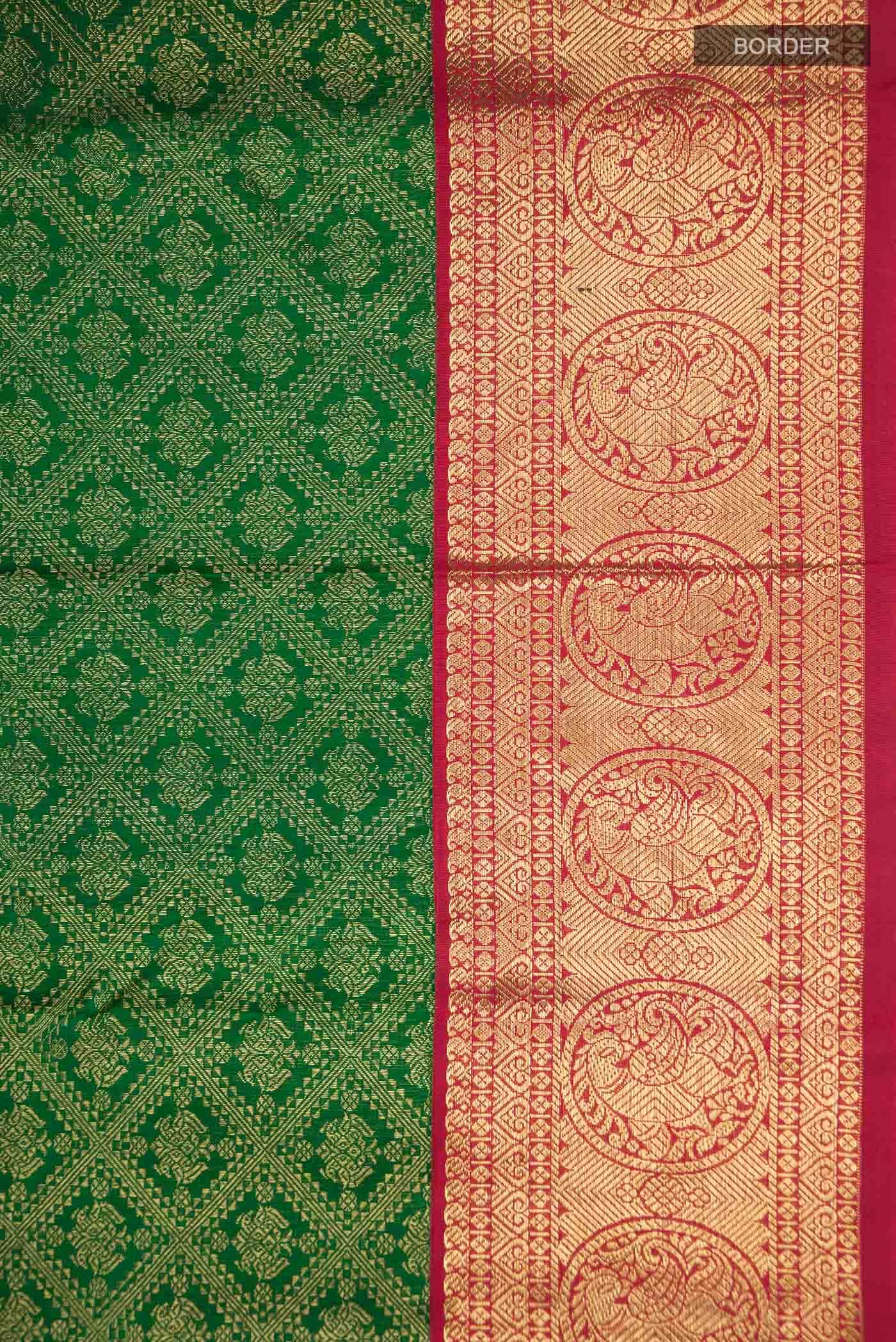 Pure Silk Pure Zari Green Kanjivaram Saree - Image 6