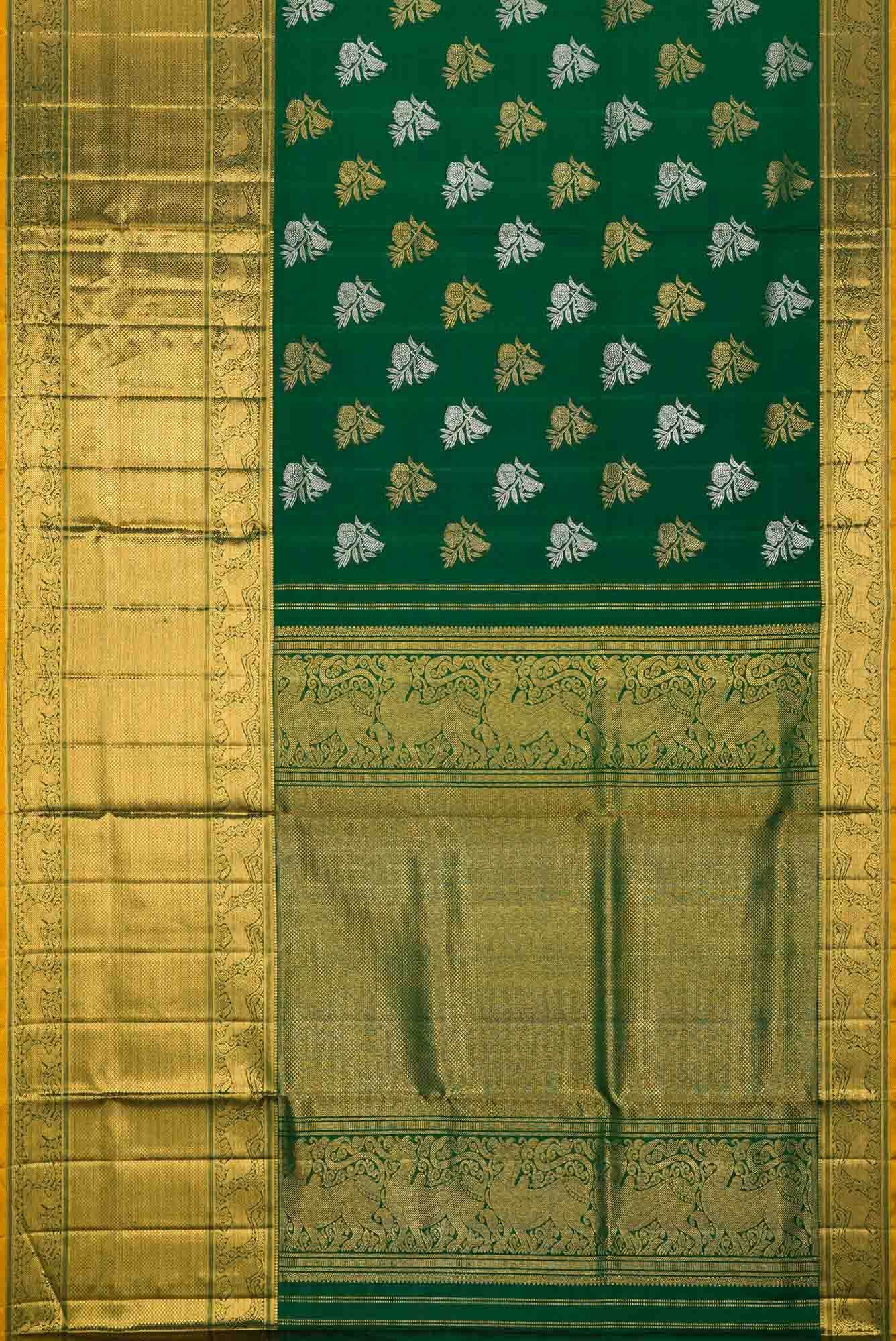 Green Dual Tone Kanjivaram Silk Saree - Image 4