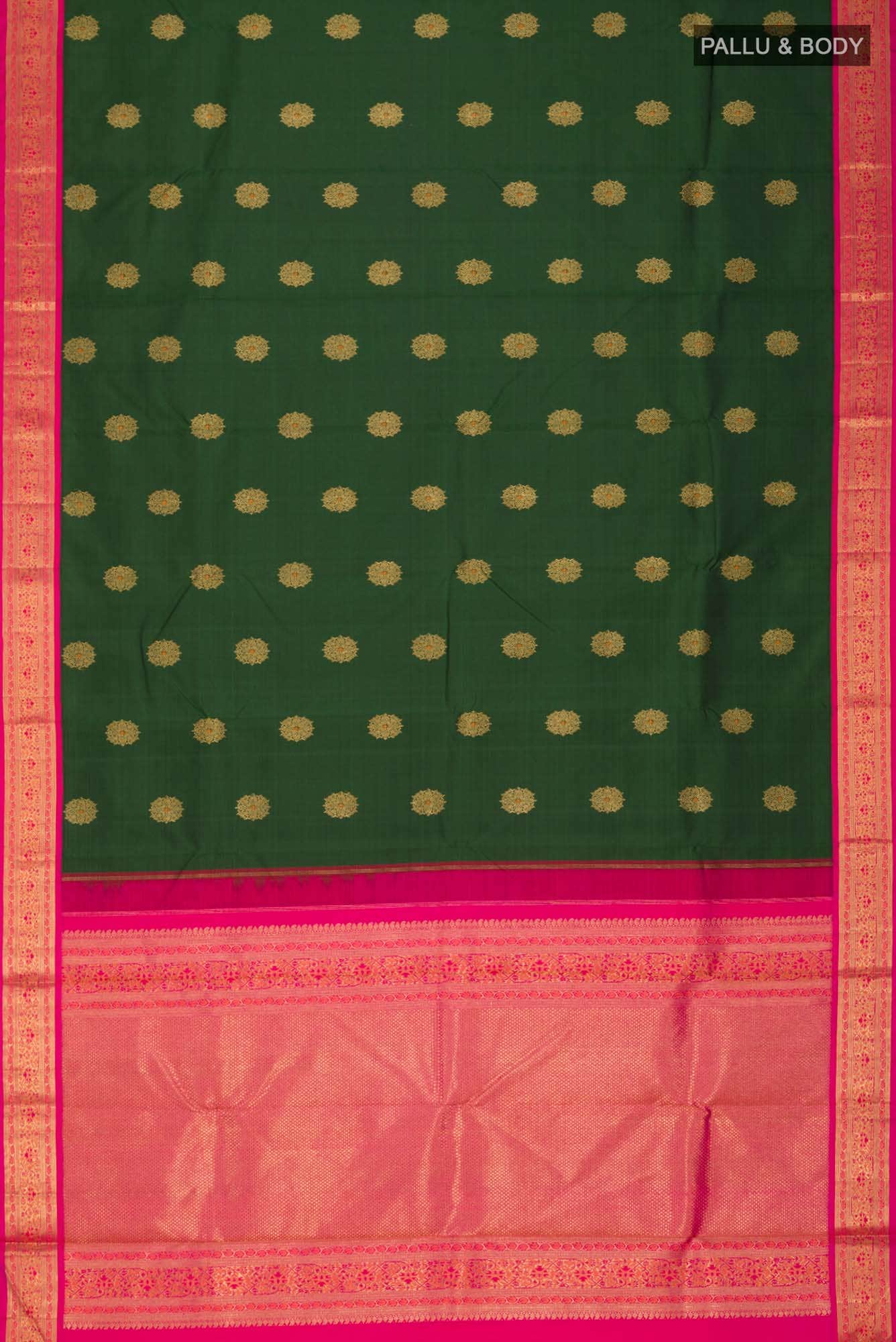 Pure Silk Pure Zari Green Kanchipuram Saree - Image 4