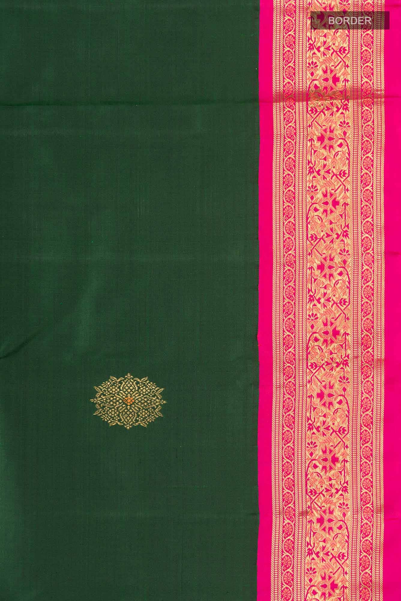 Pure Silk Pure Zari Green Kanchipuram Saree - Image 6