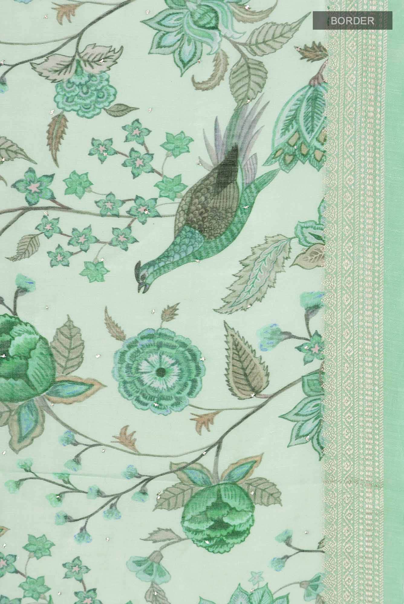Green Linen Saree - Image 4