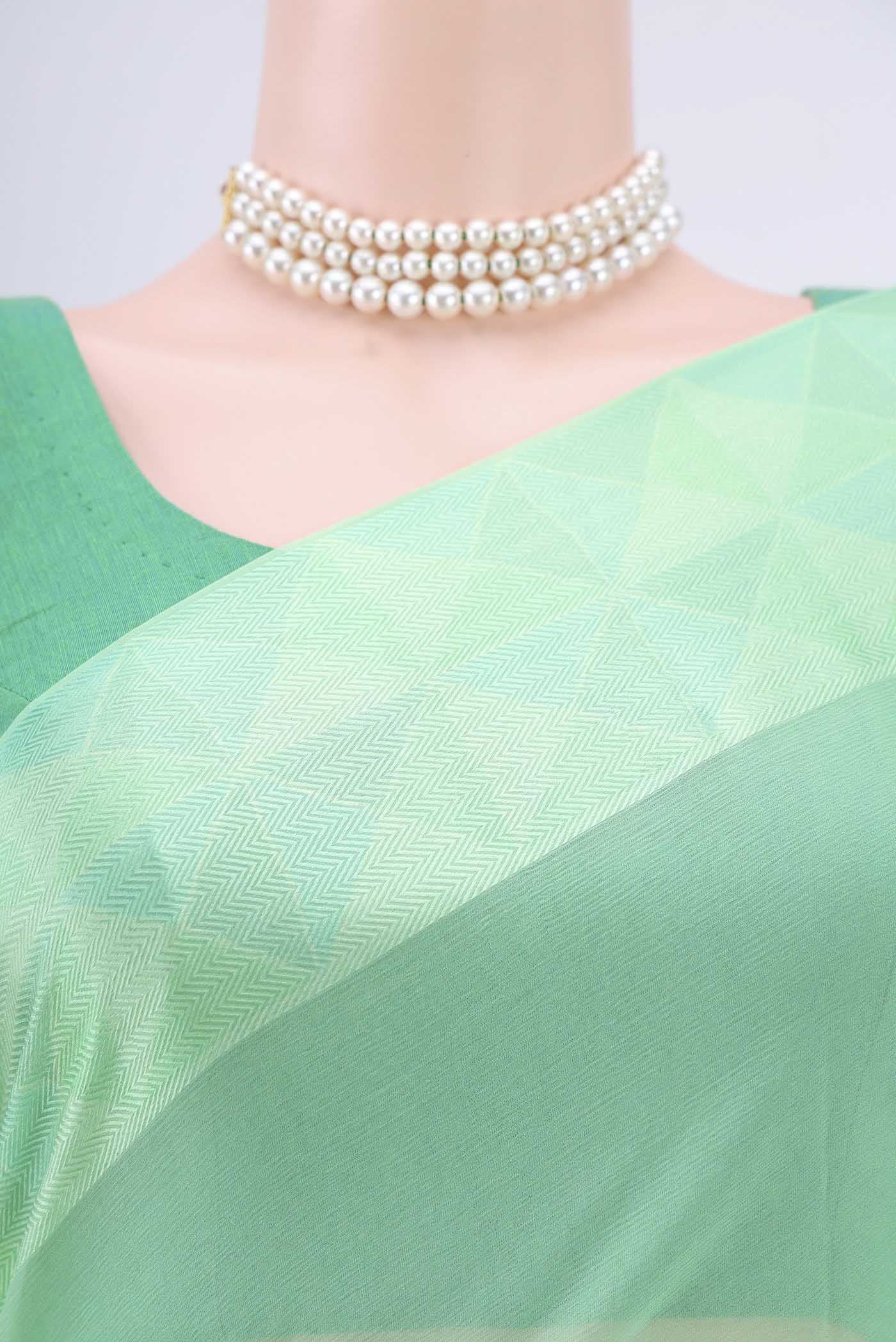Sea Green Mysore Chiffon Saree - Image 2