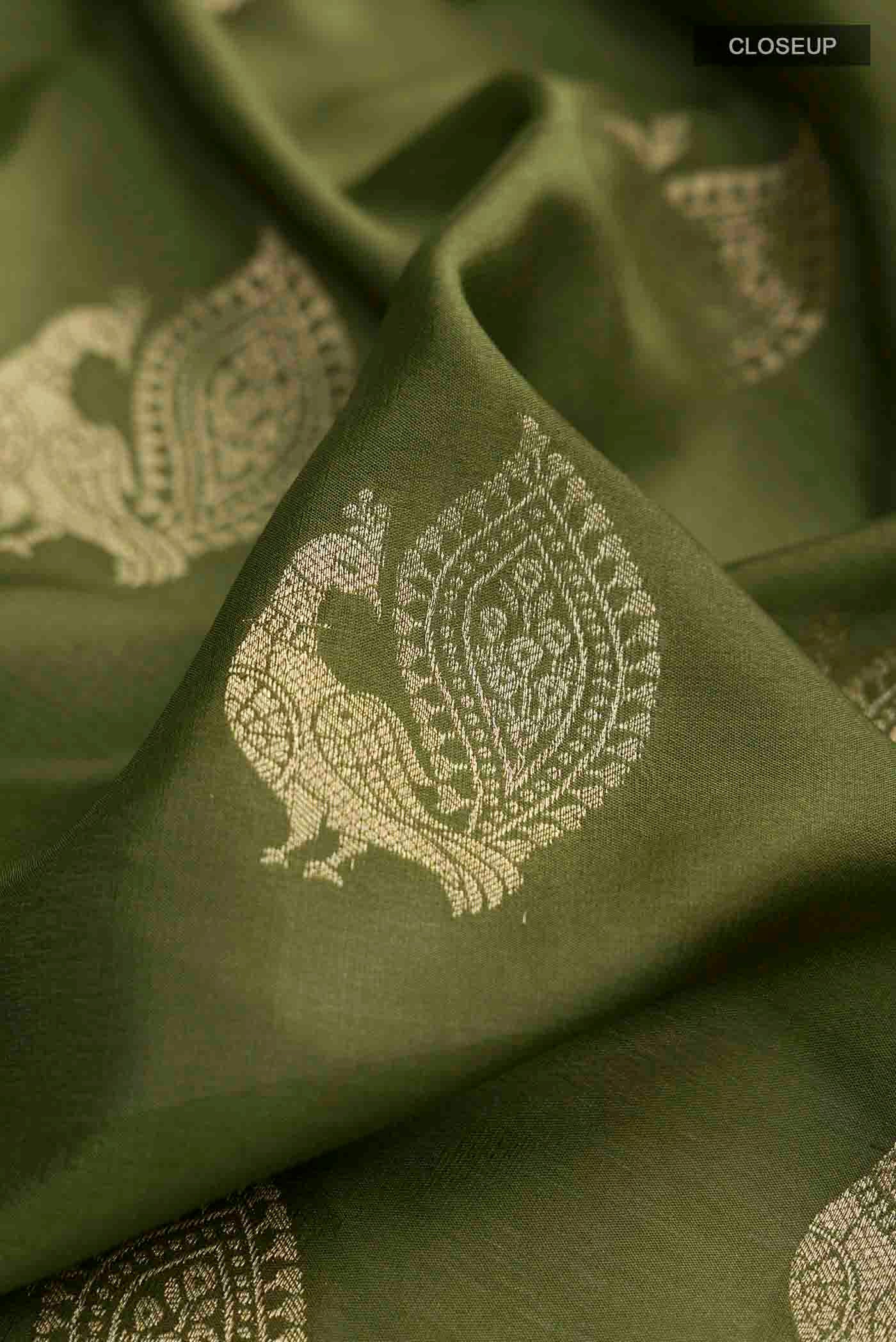 Green Mysore Crepe Saree - Image 2