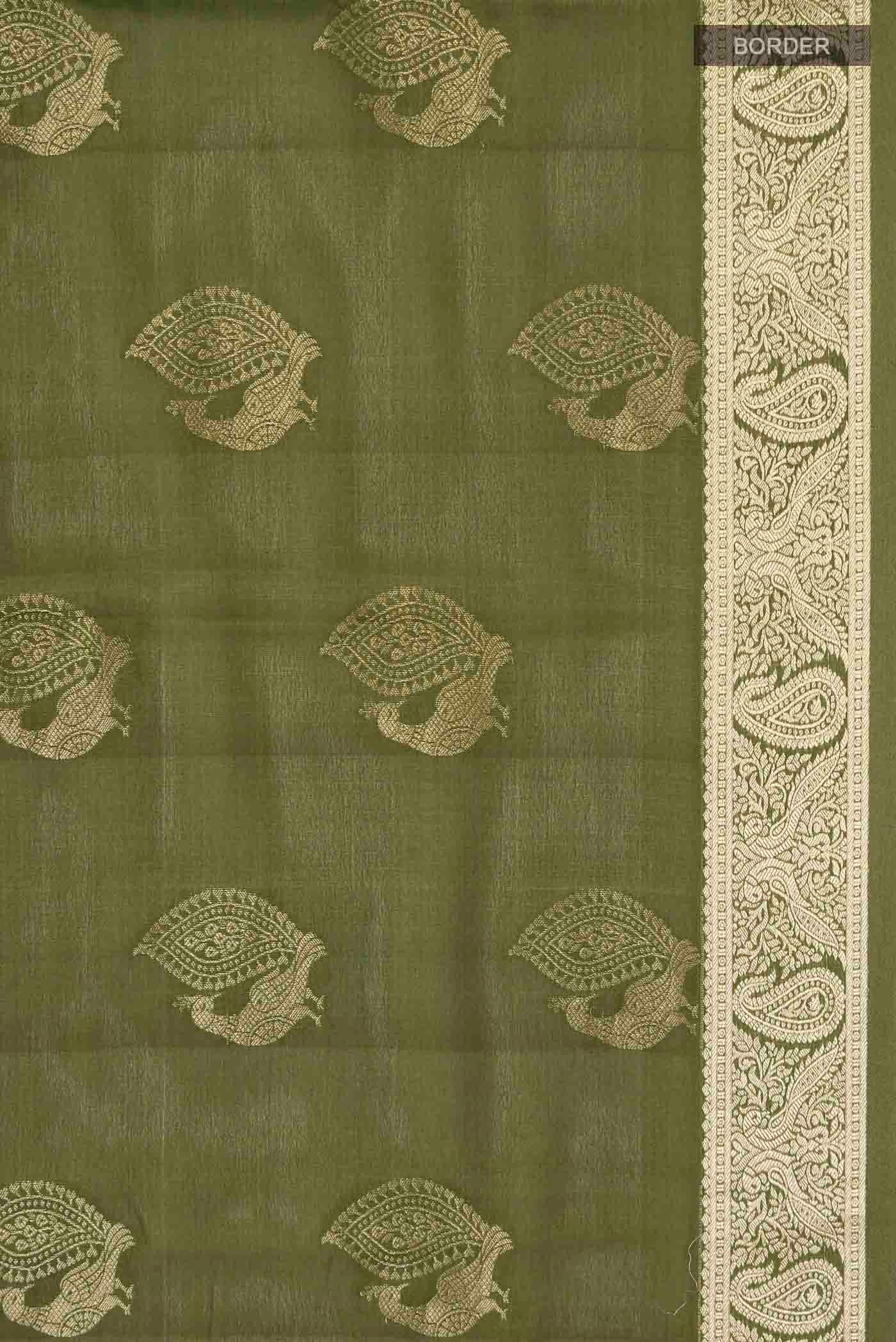 Green Mysore Crepe Saree - Image 3