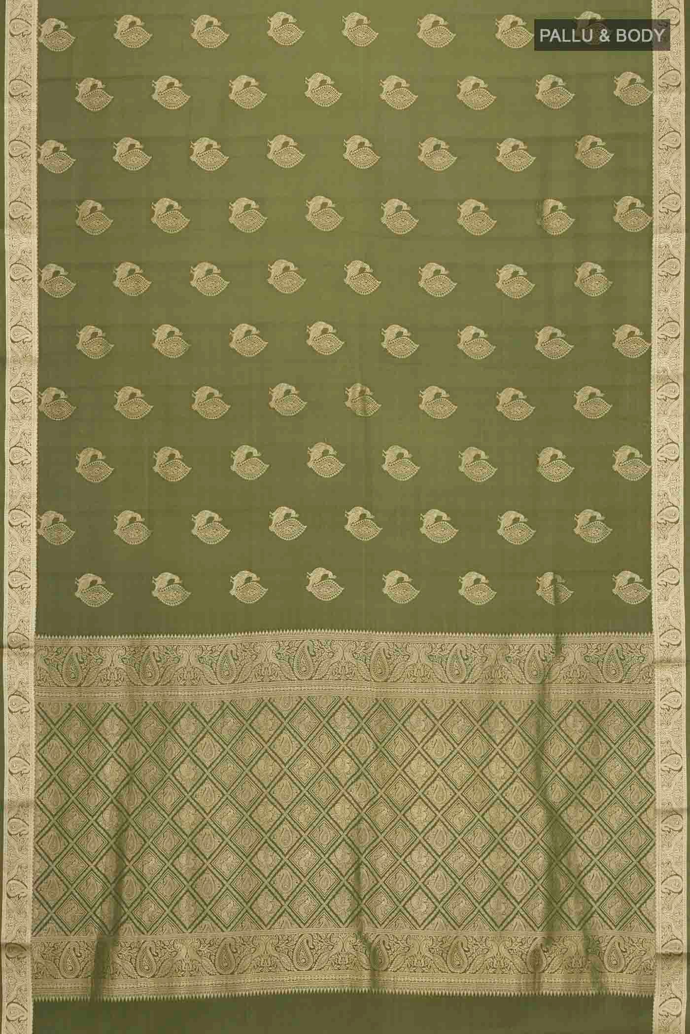 Green Mysore Crepe Saree - Image 6