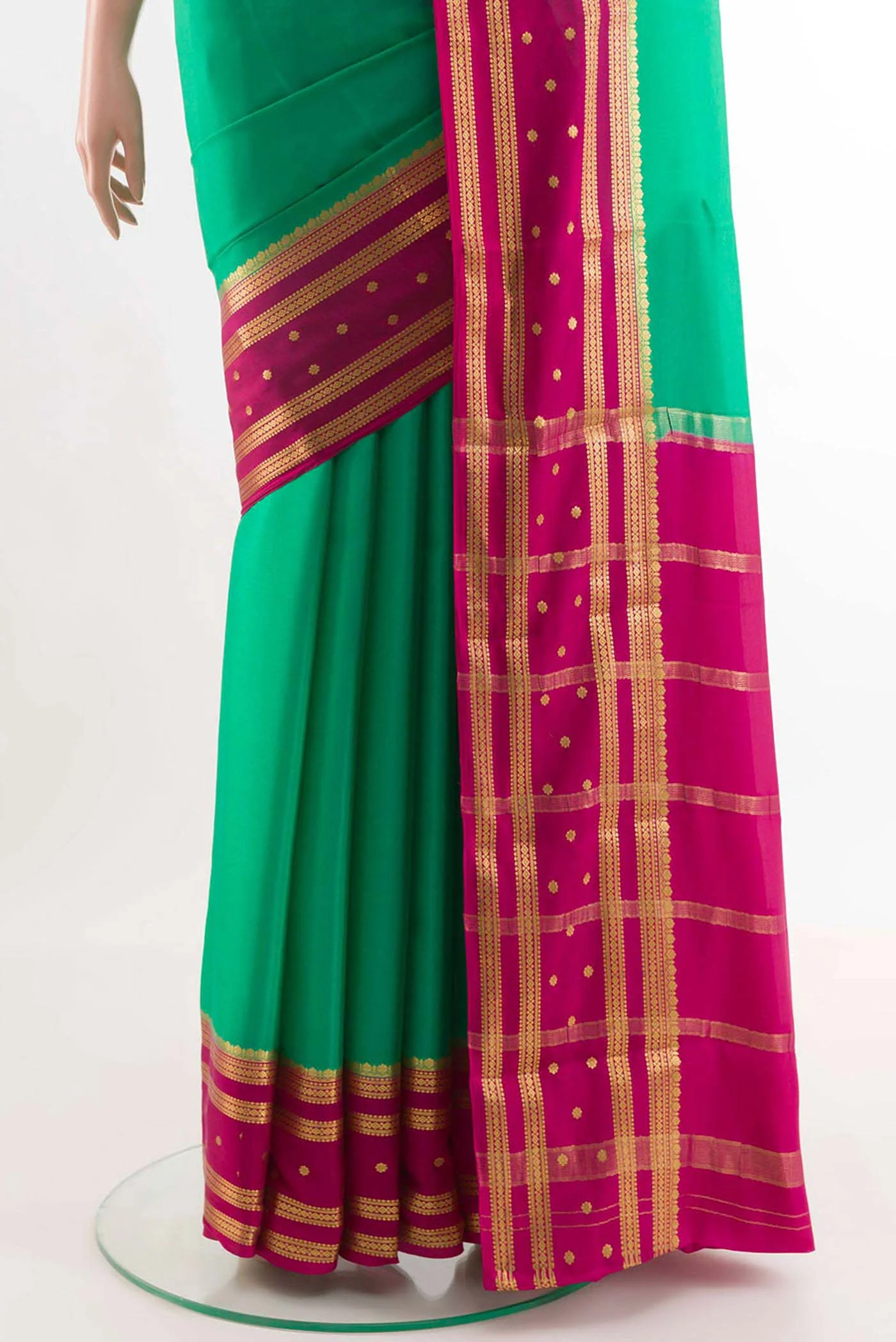 Green Mysore Crepe Saree - Image 3