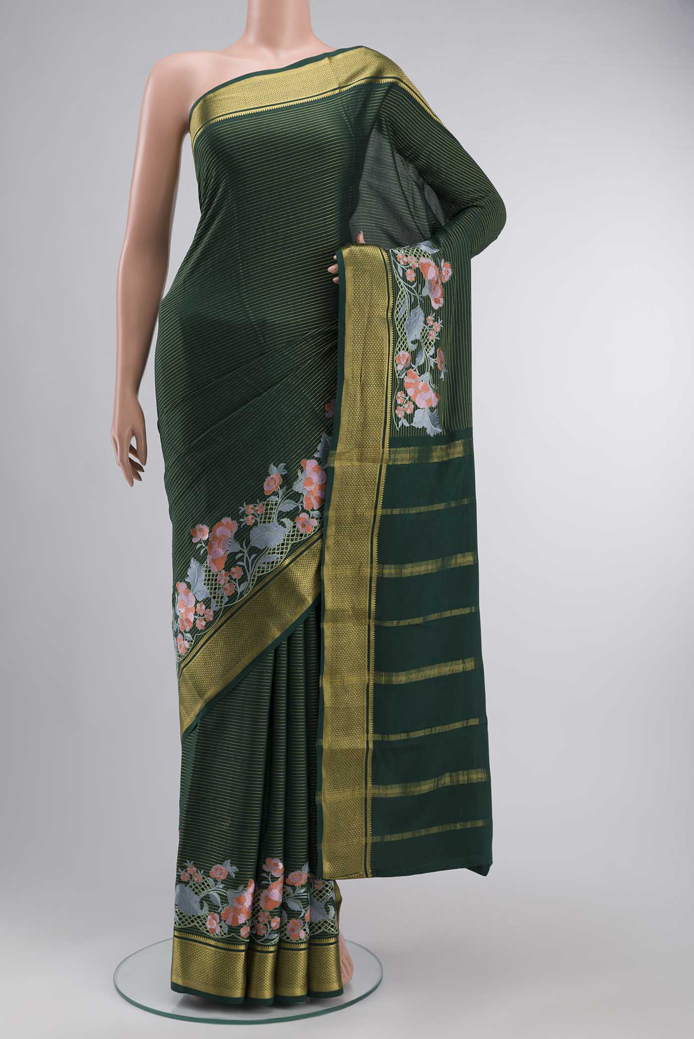 Green Mysore Crepe Saree