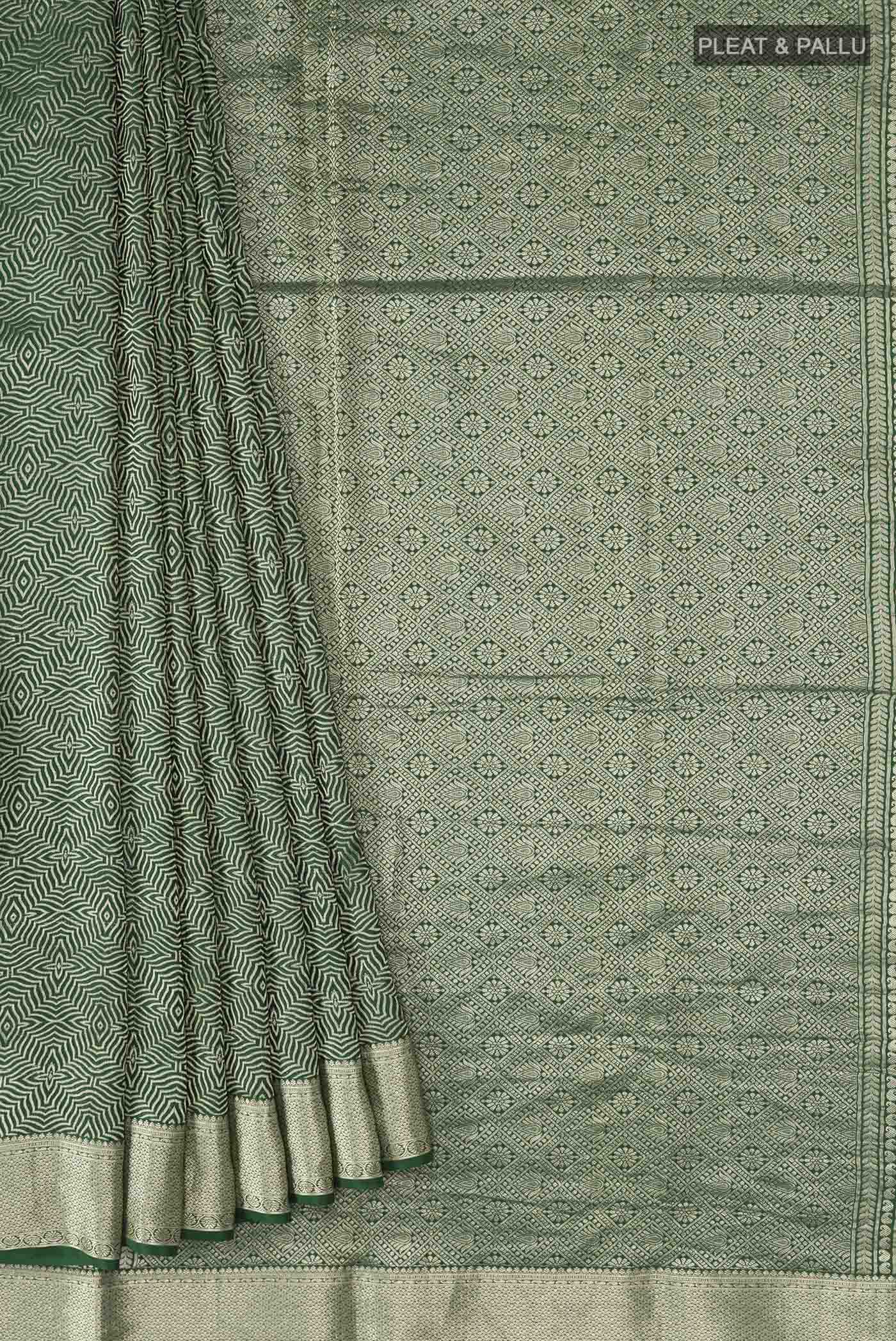 Green Mysore Crepe Saree - Image 4