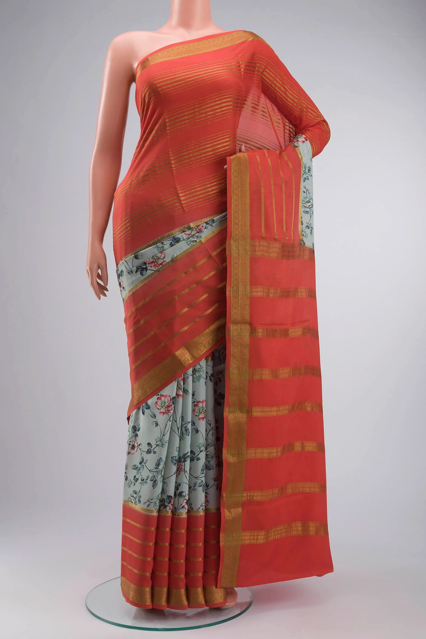 Green Mysore Crepe Saree