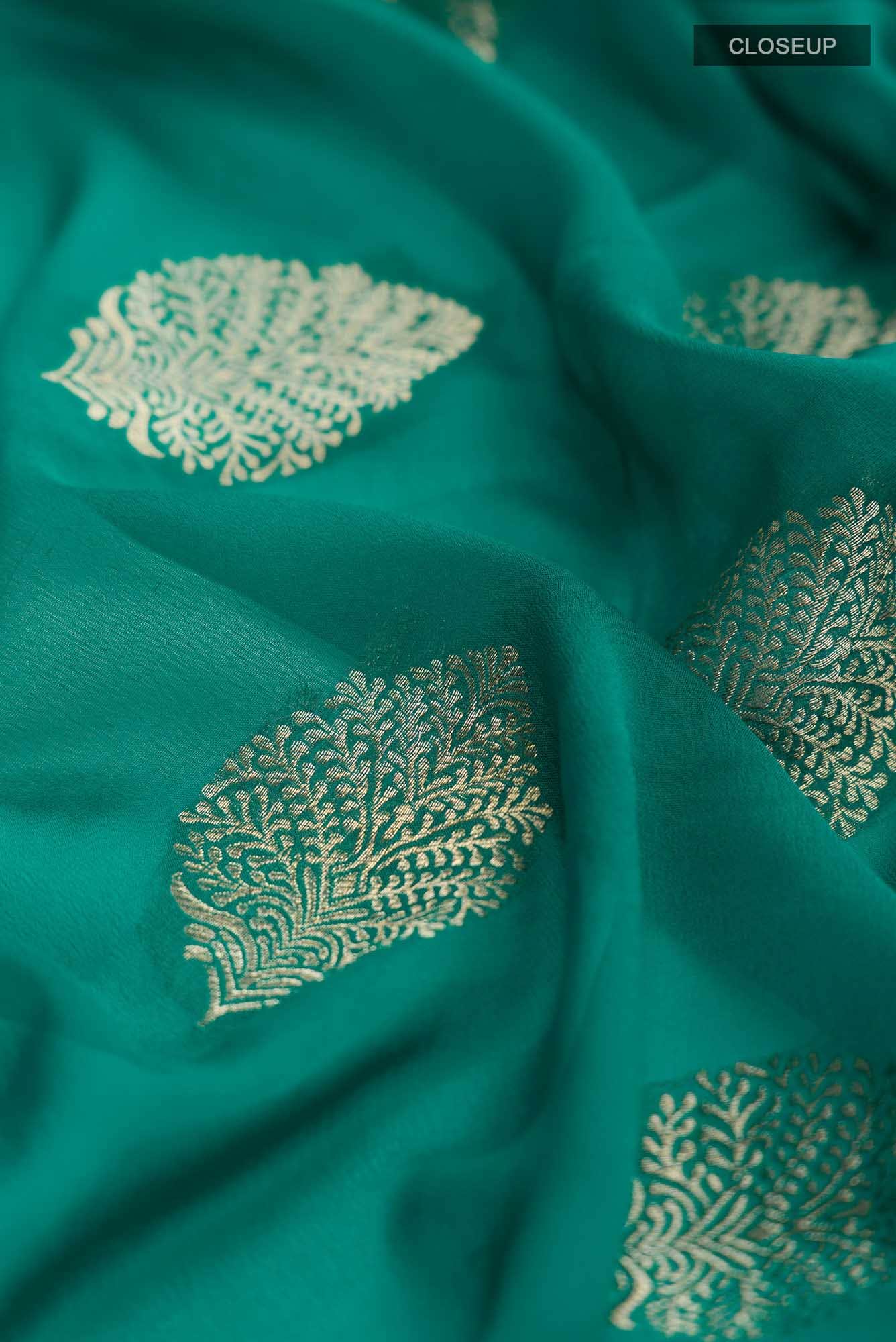 Green Mysore Georgette Saree - Image 2