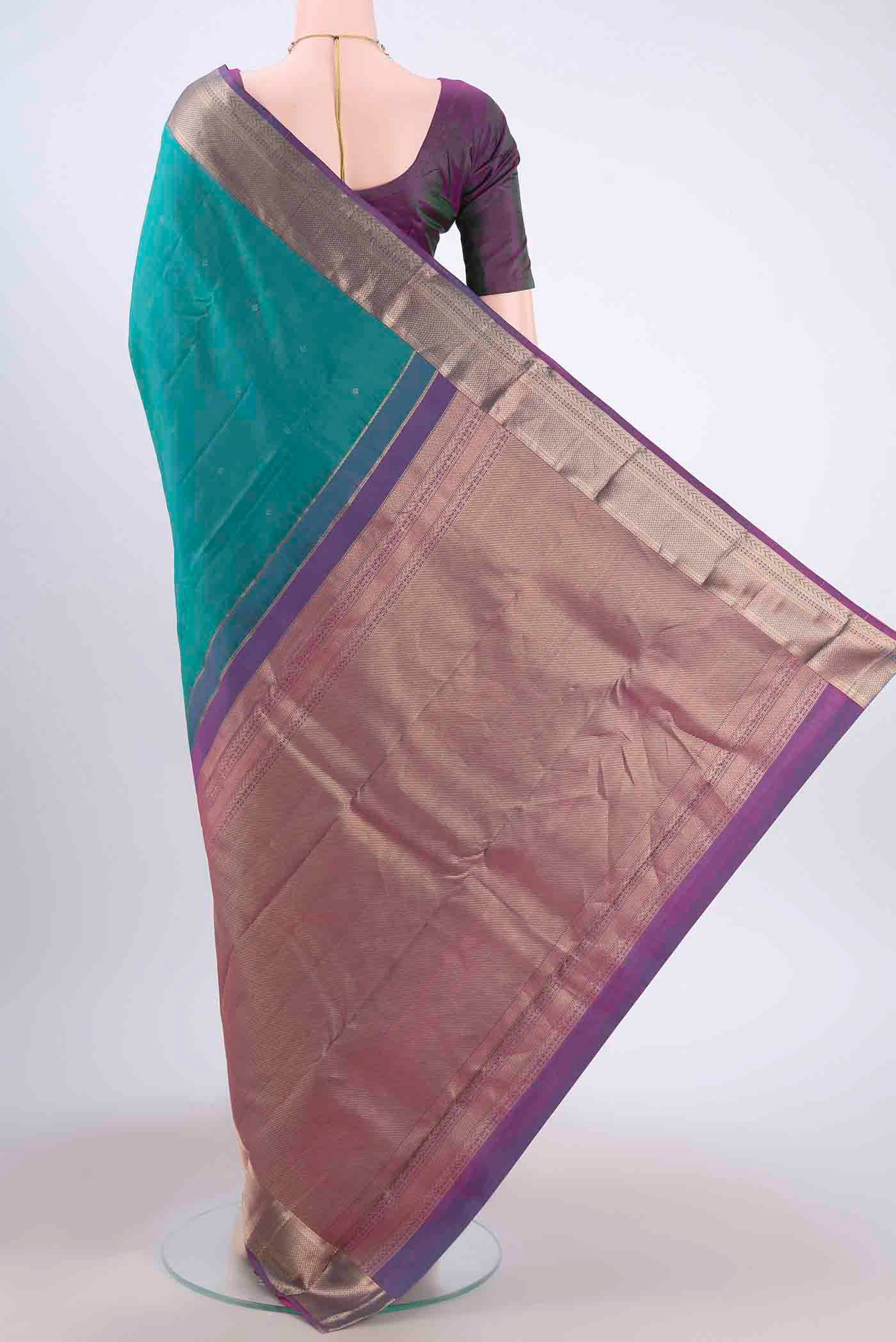 Turquoise Kanchipuram Silk Saree - Image 3