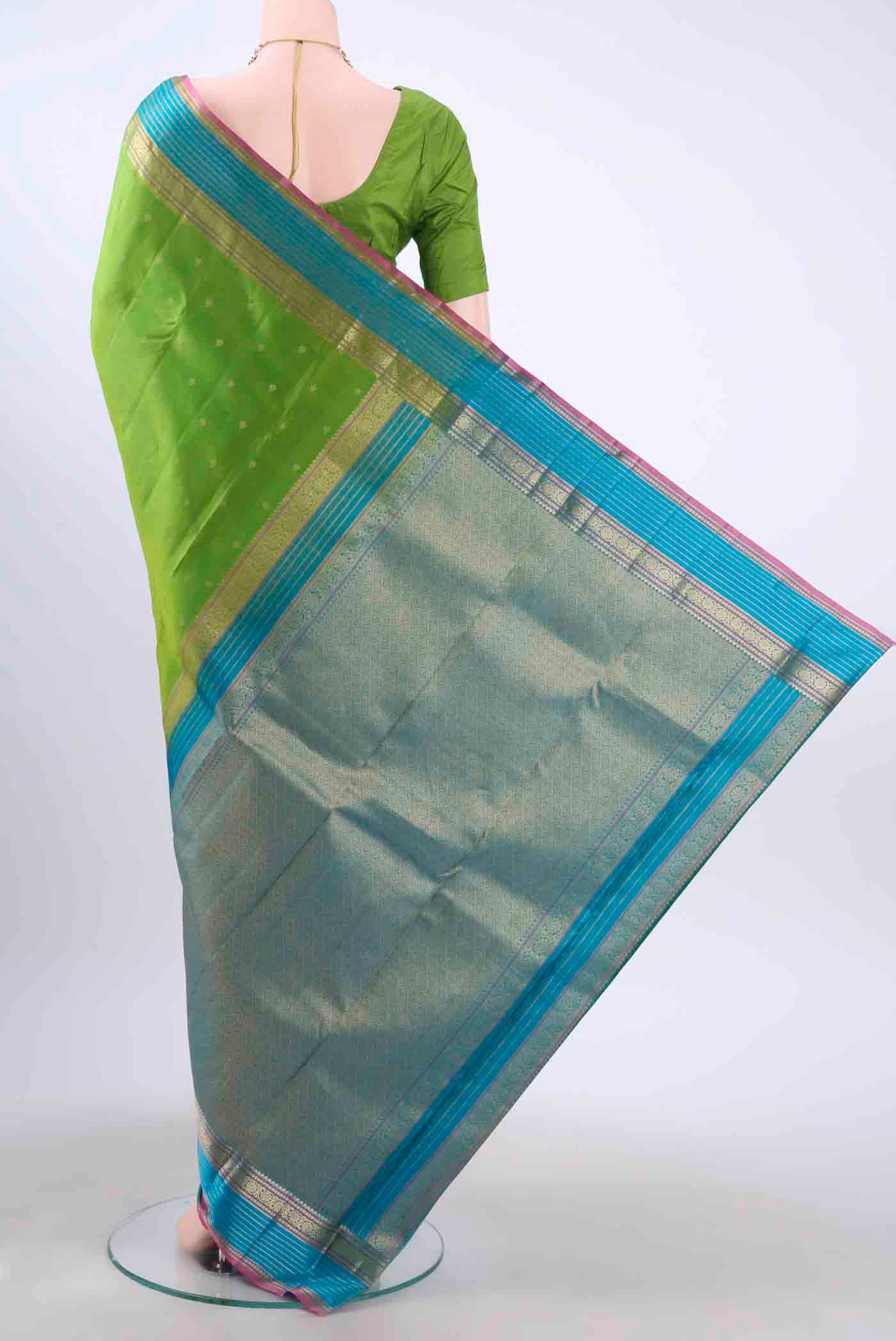Green Kanchipuram Silk Saree - Image 3
