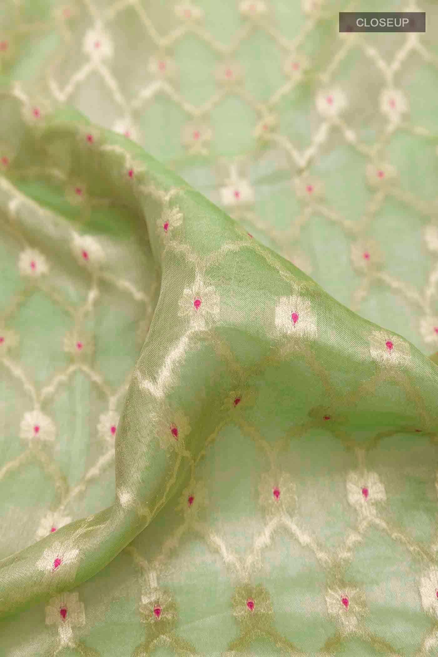 Light Green Banarasi Kora Silk Saree - Image 2
