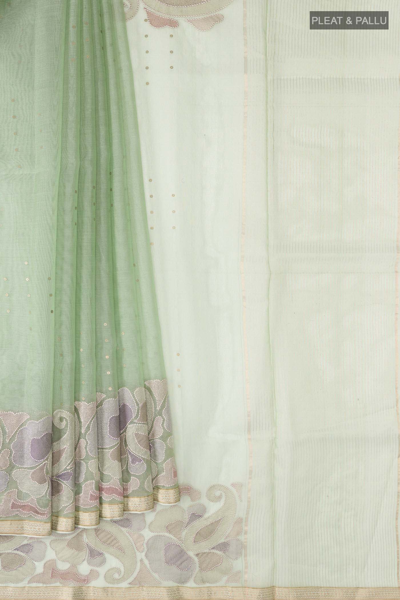 Green Organza Silk Saree - Image 4