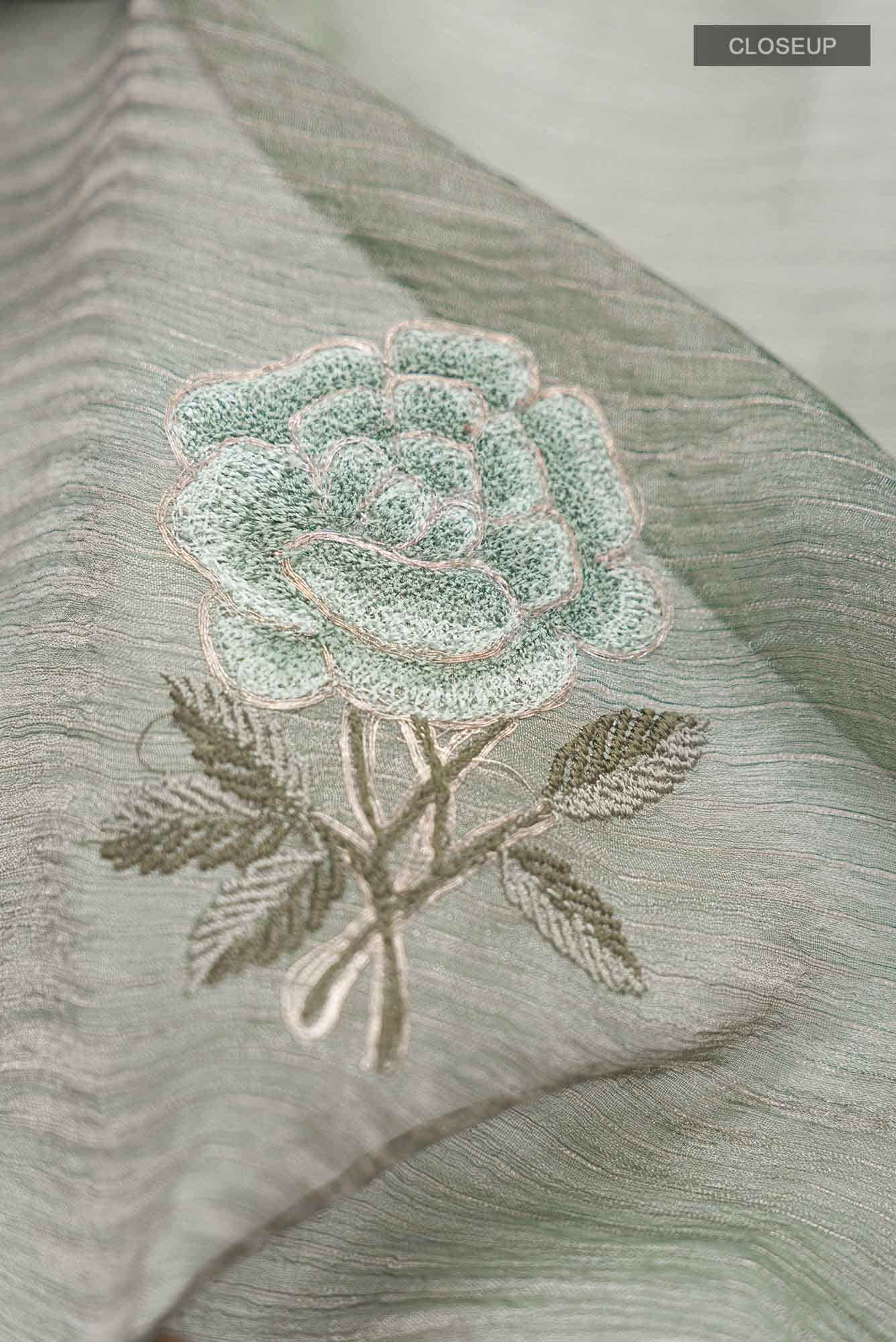 Green Organza Silk Saree - Image 2