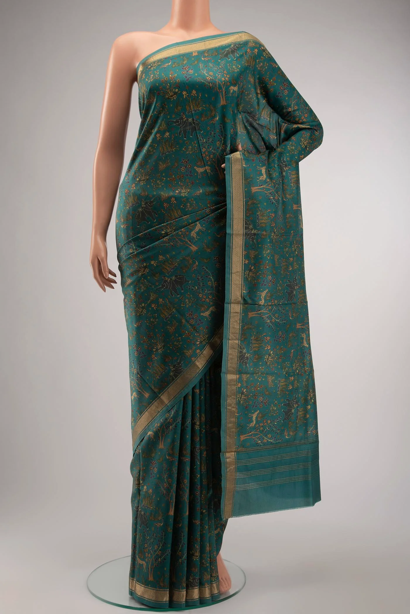 Green Printed Silk Saree