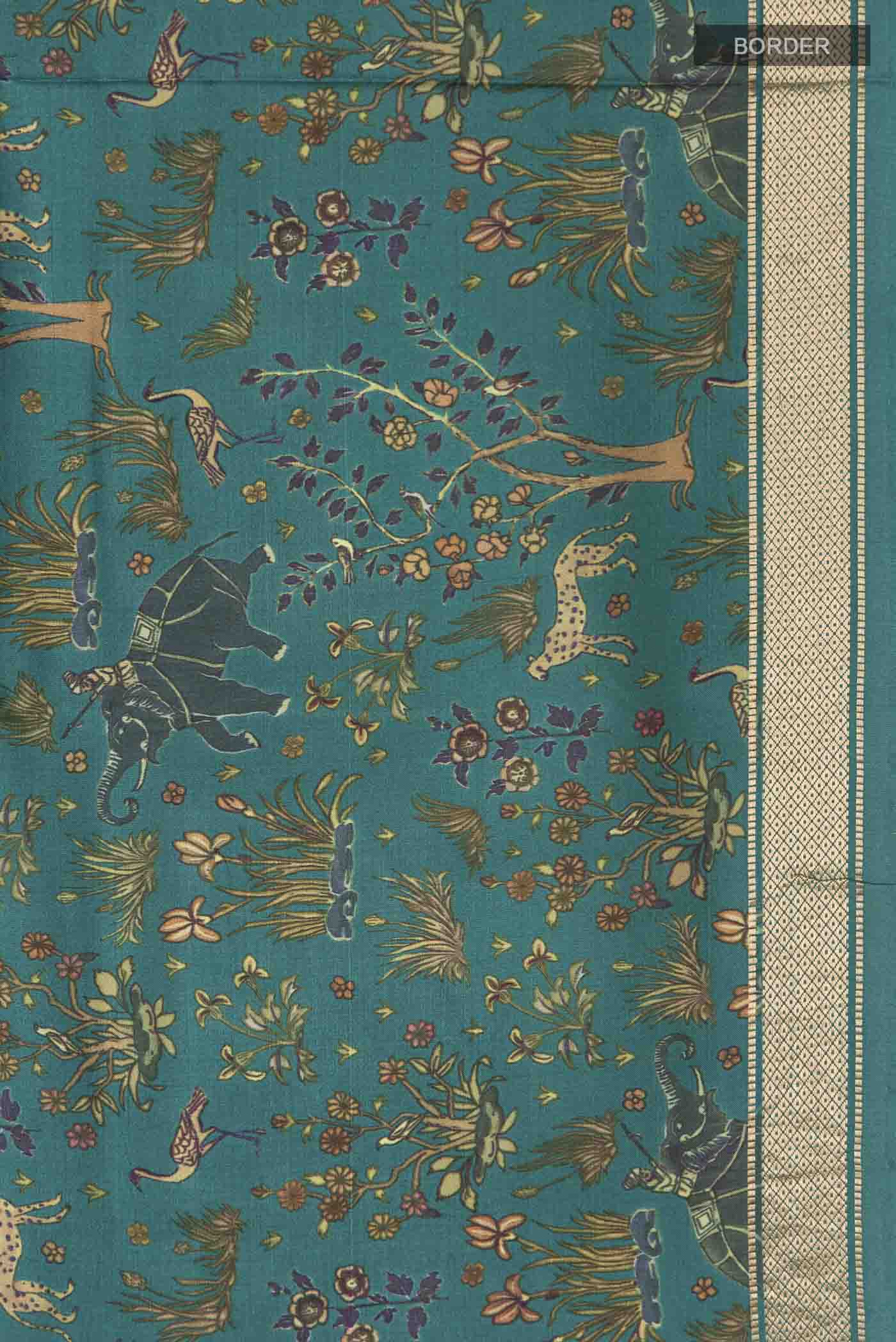 Green Printed Silk Saree - Image 3