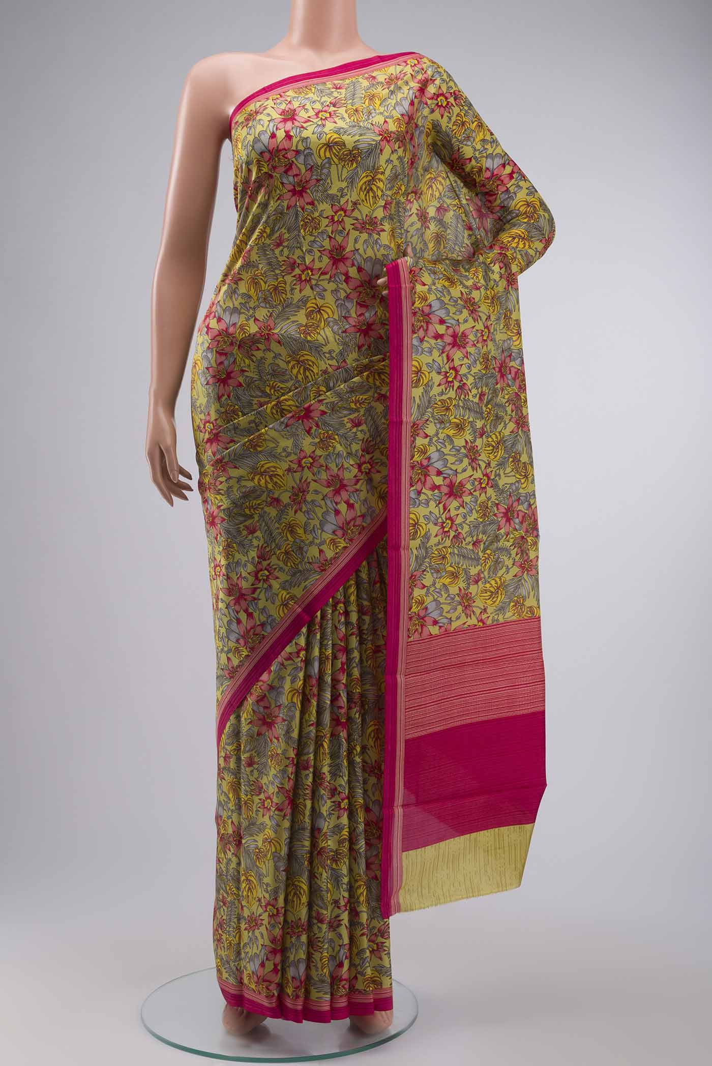 Green Printed Silk Saree