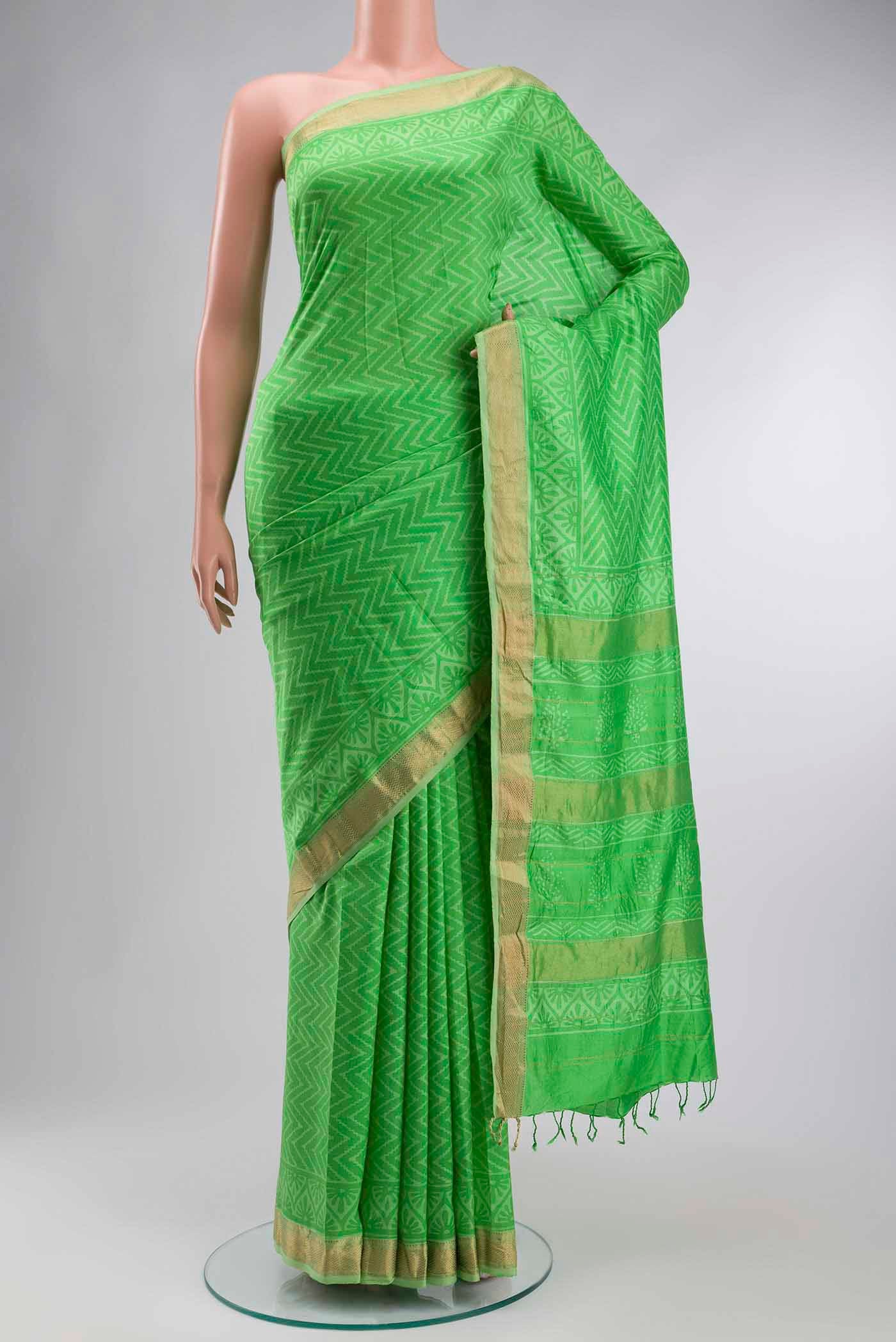 Green Printed Silk Saree