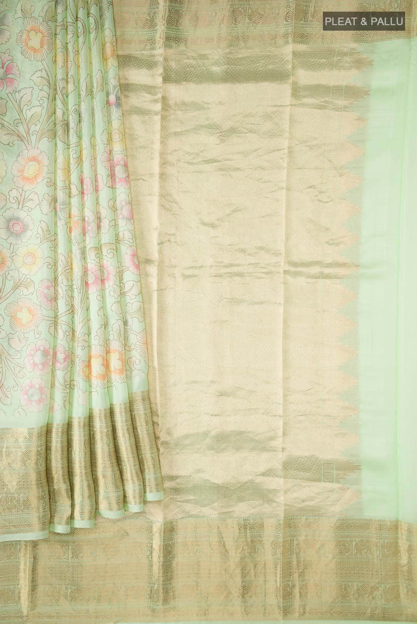 Green Printed Silk Saree - Image 2