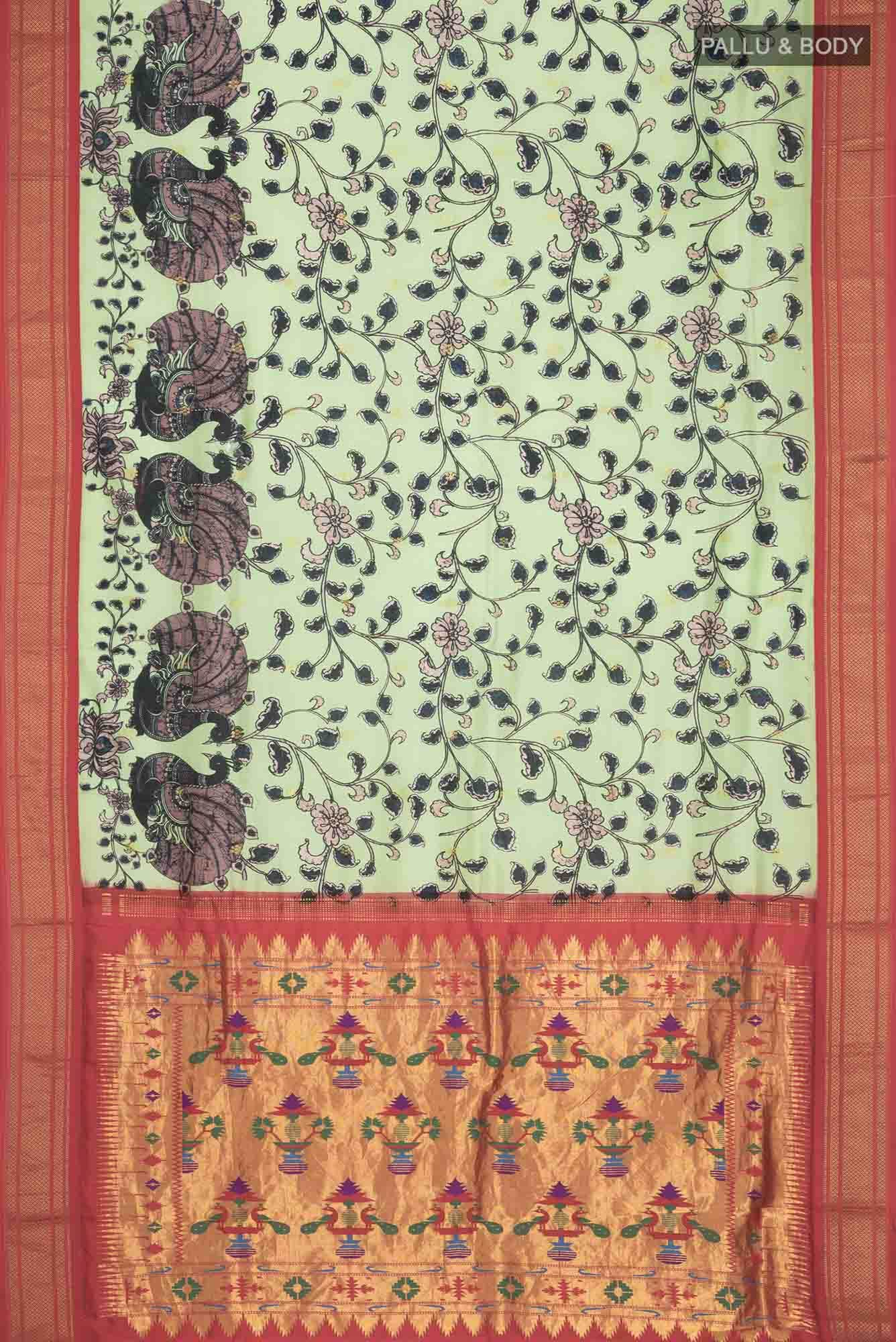 Green Printed Silk Saree - Image 4