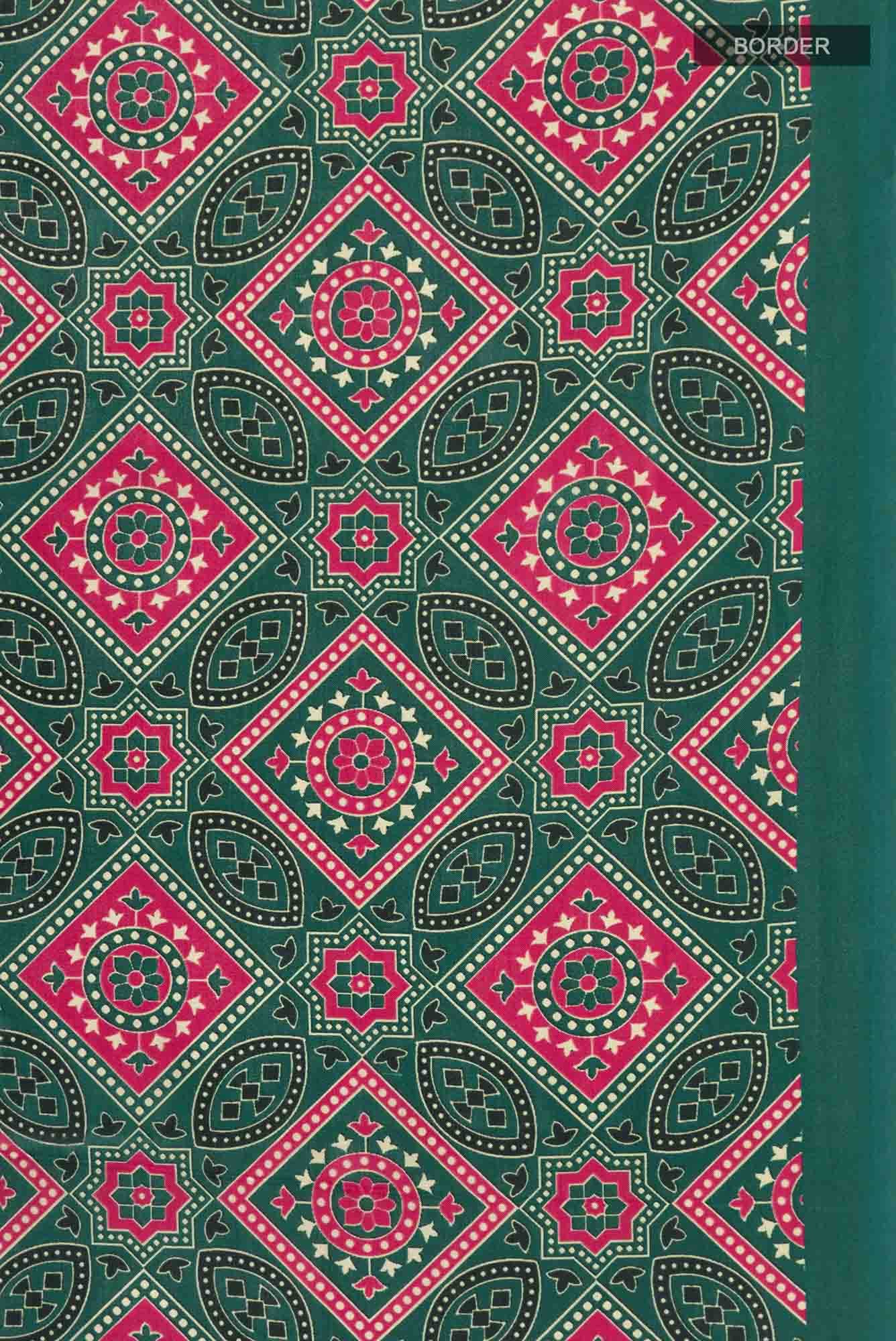 Green Printed Silk Saree - Image 4