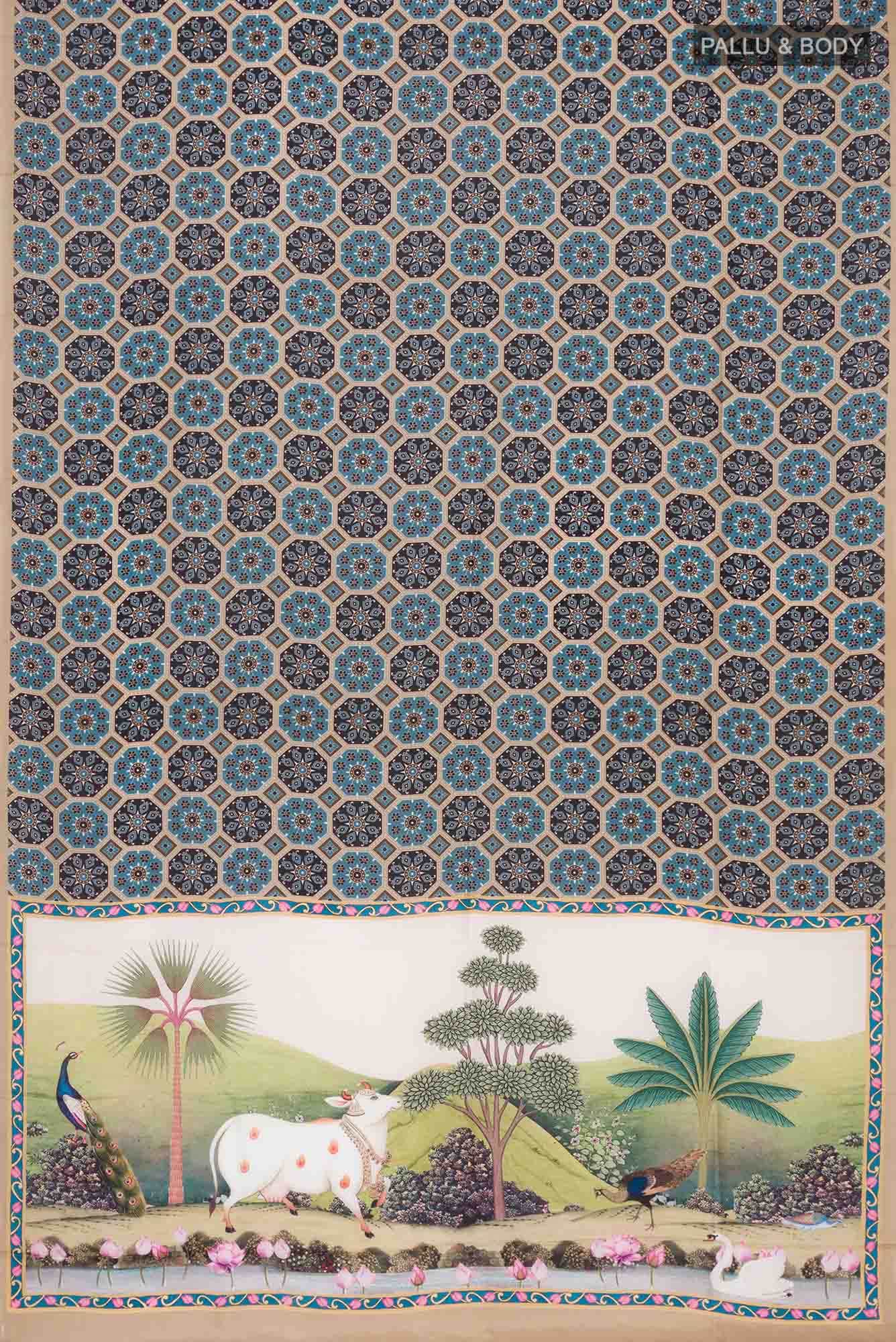 Green Printed Silk Saree - Image 3