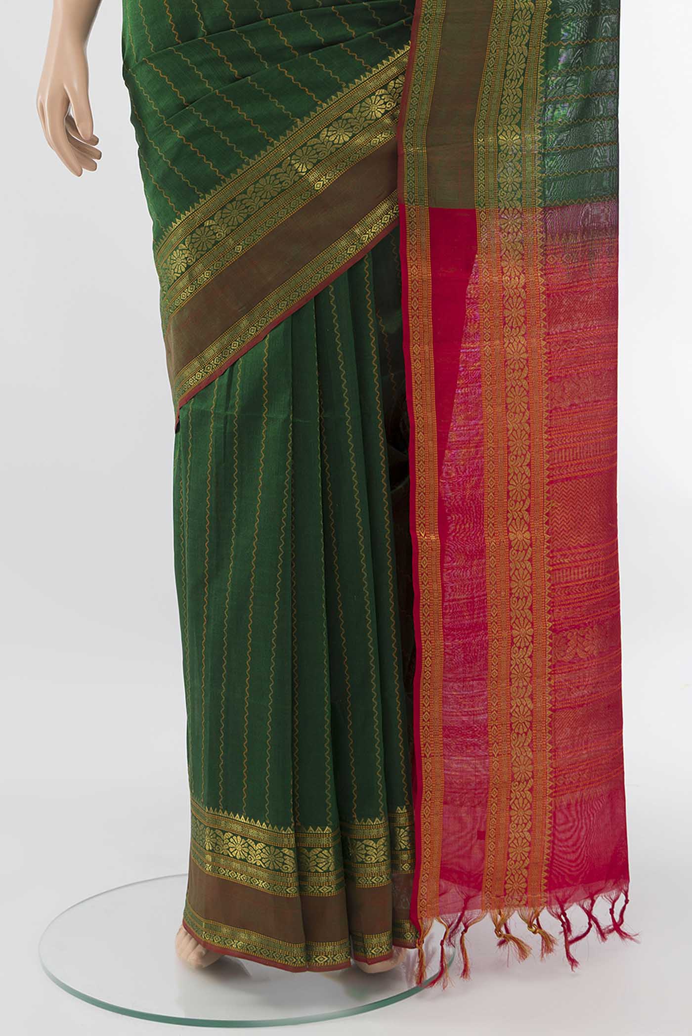 Green Silk Cotton Saree - Image 3