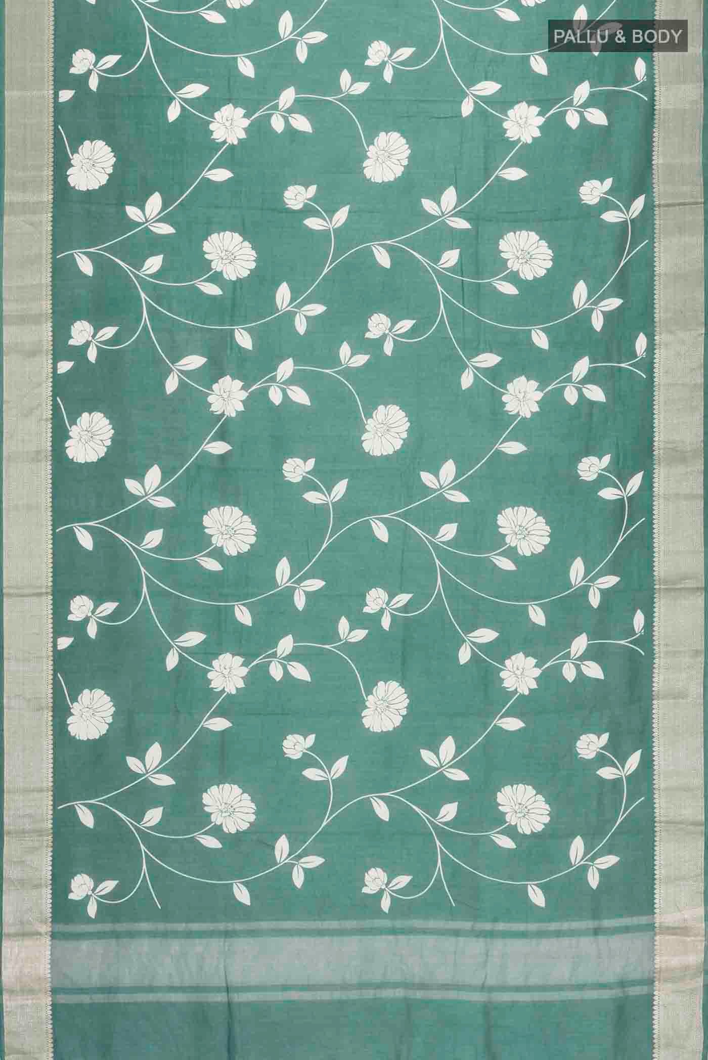 Green Tussar Silk Saree - Image 5