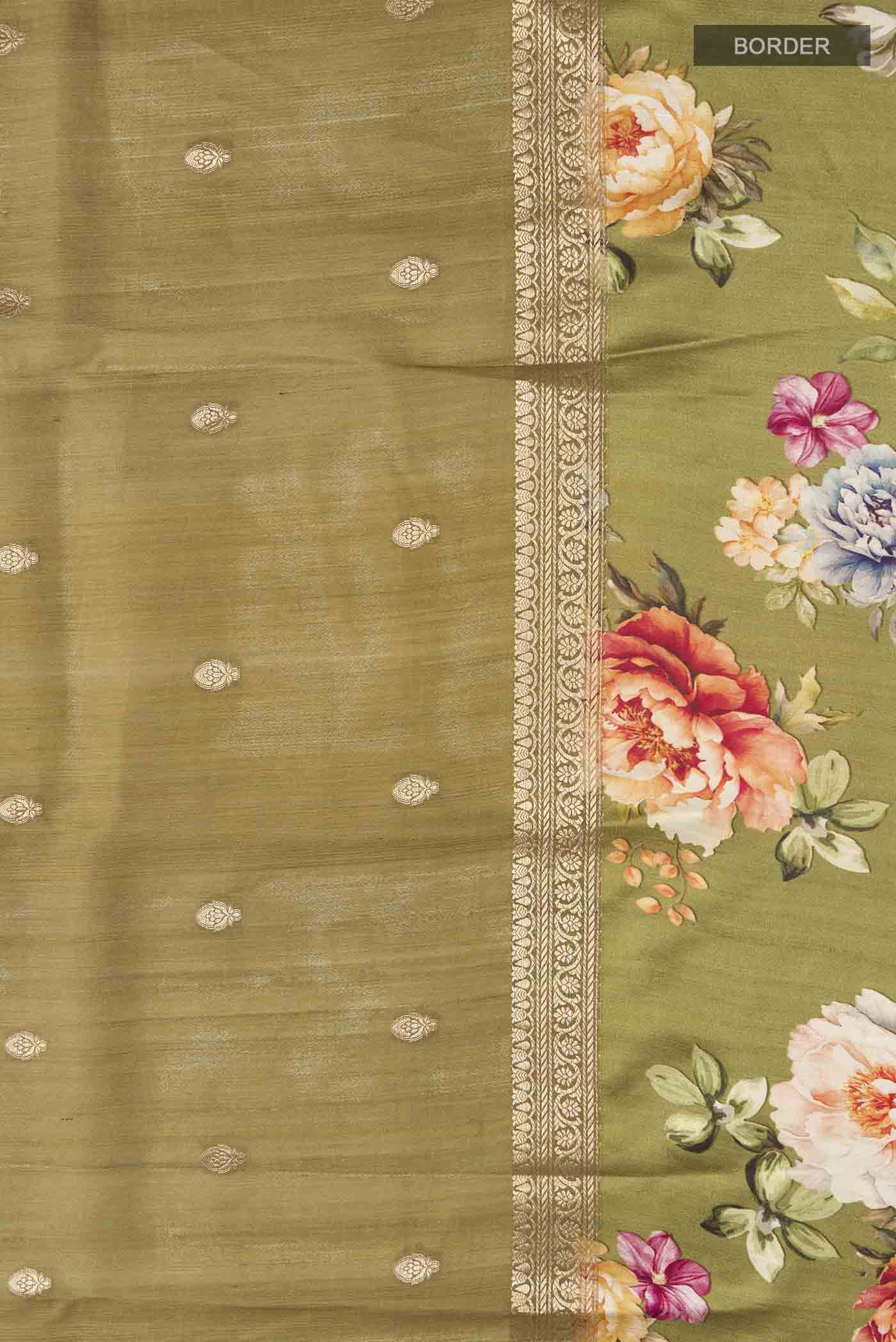 Green Tussar Silk Saree - Image 3