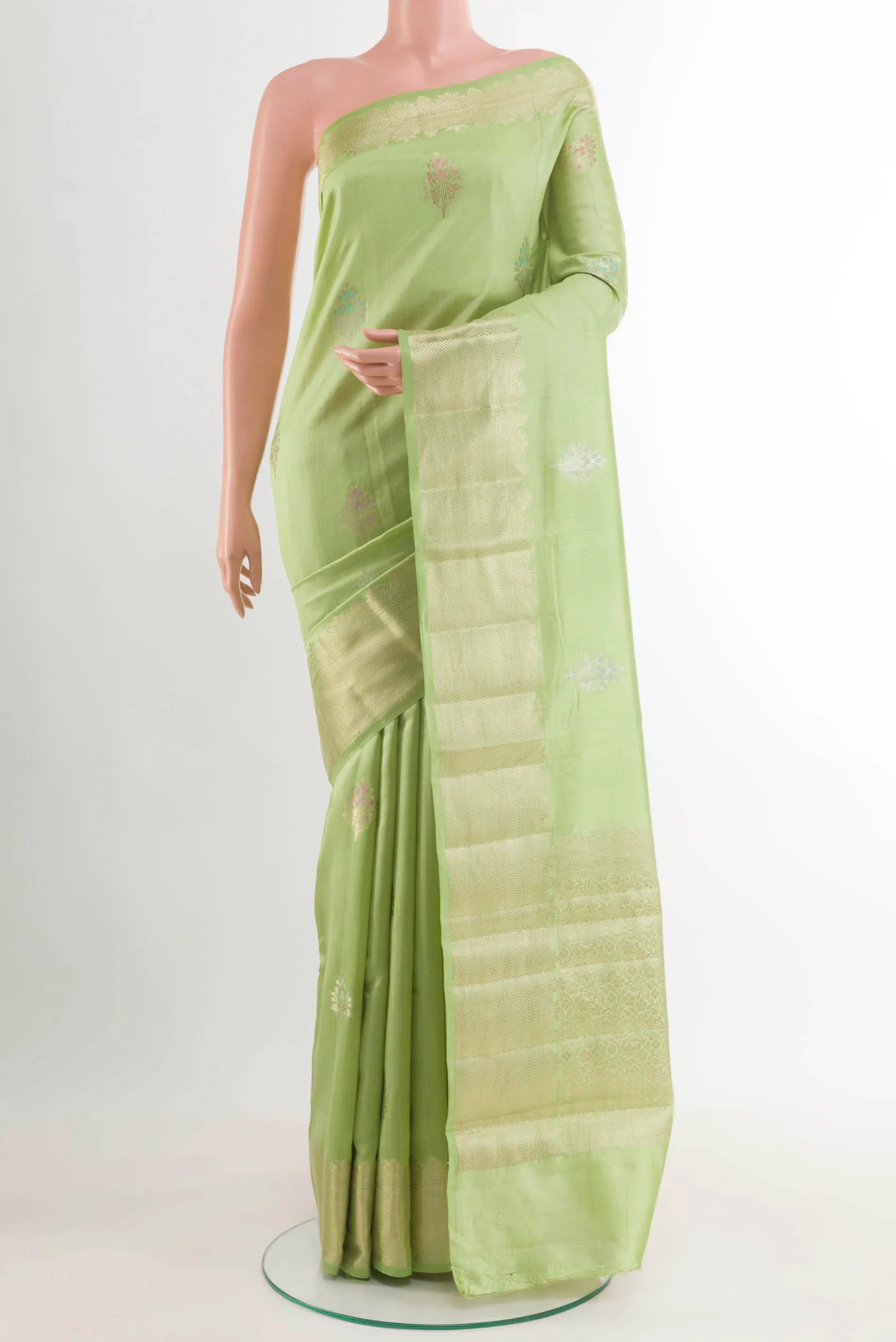 Pista Green Banarasi Raw Silk Saree
