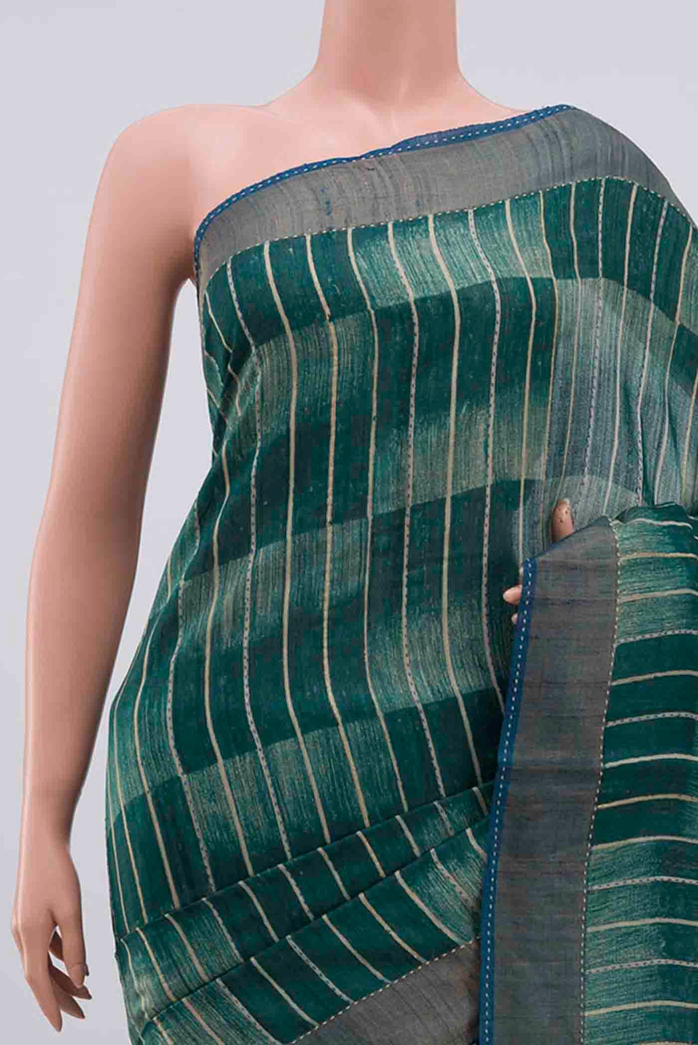Green Tussar Silk Saree - Image 2