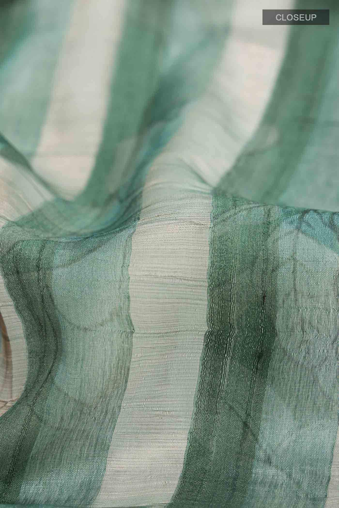 Green Tussar Silk Saree - Image 2