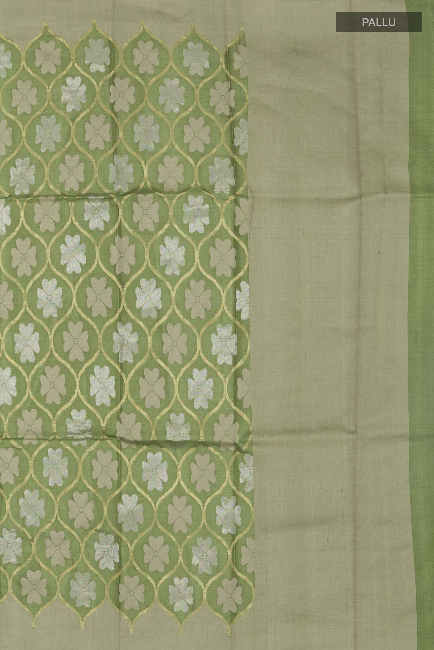 Green Tussar Silk Saree - Image 7
