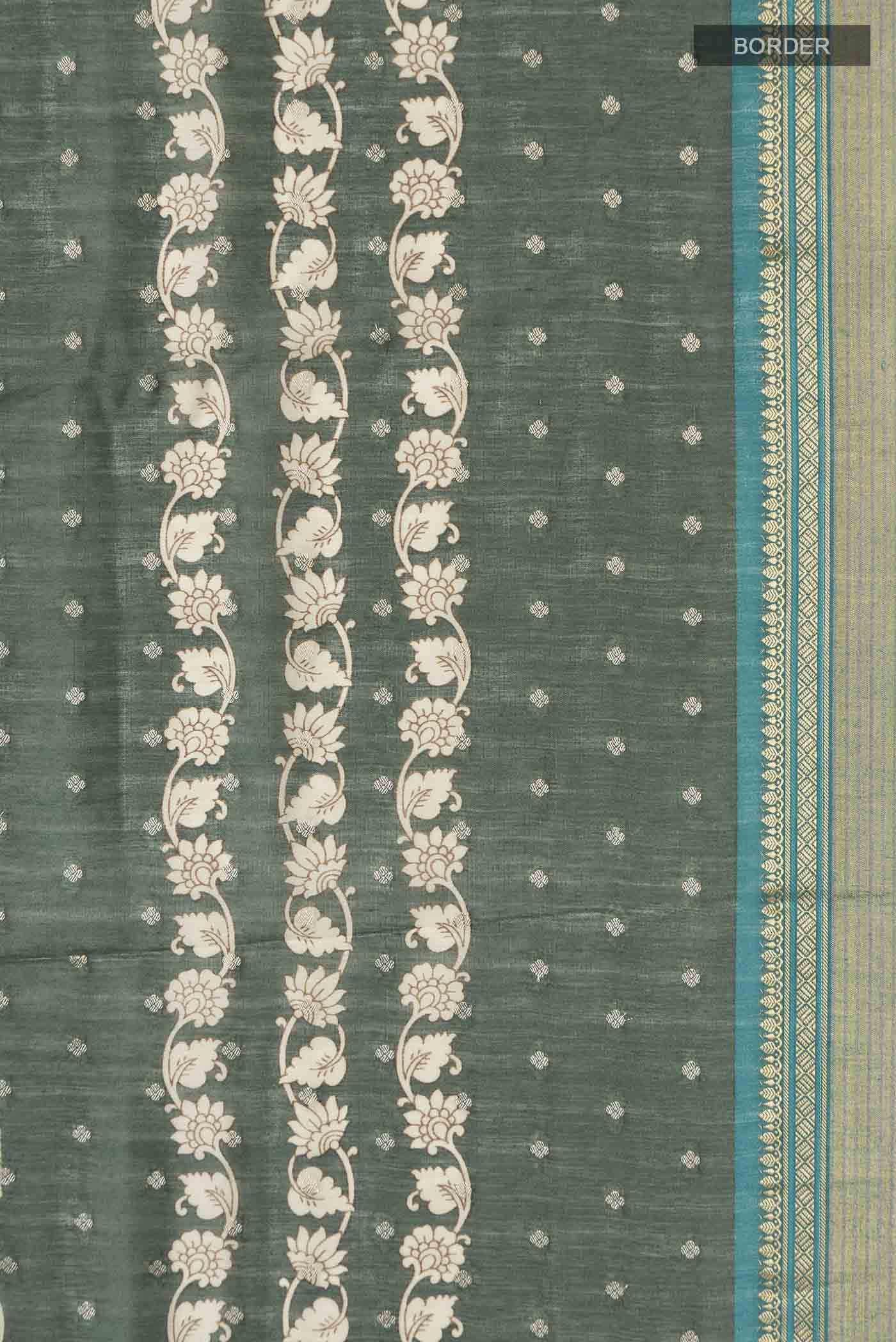 Green Tussar Silk Saree - Image 3