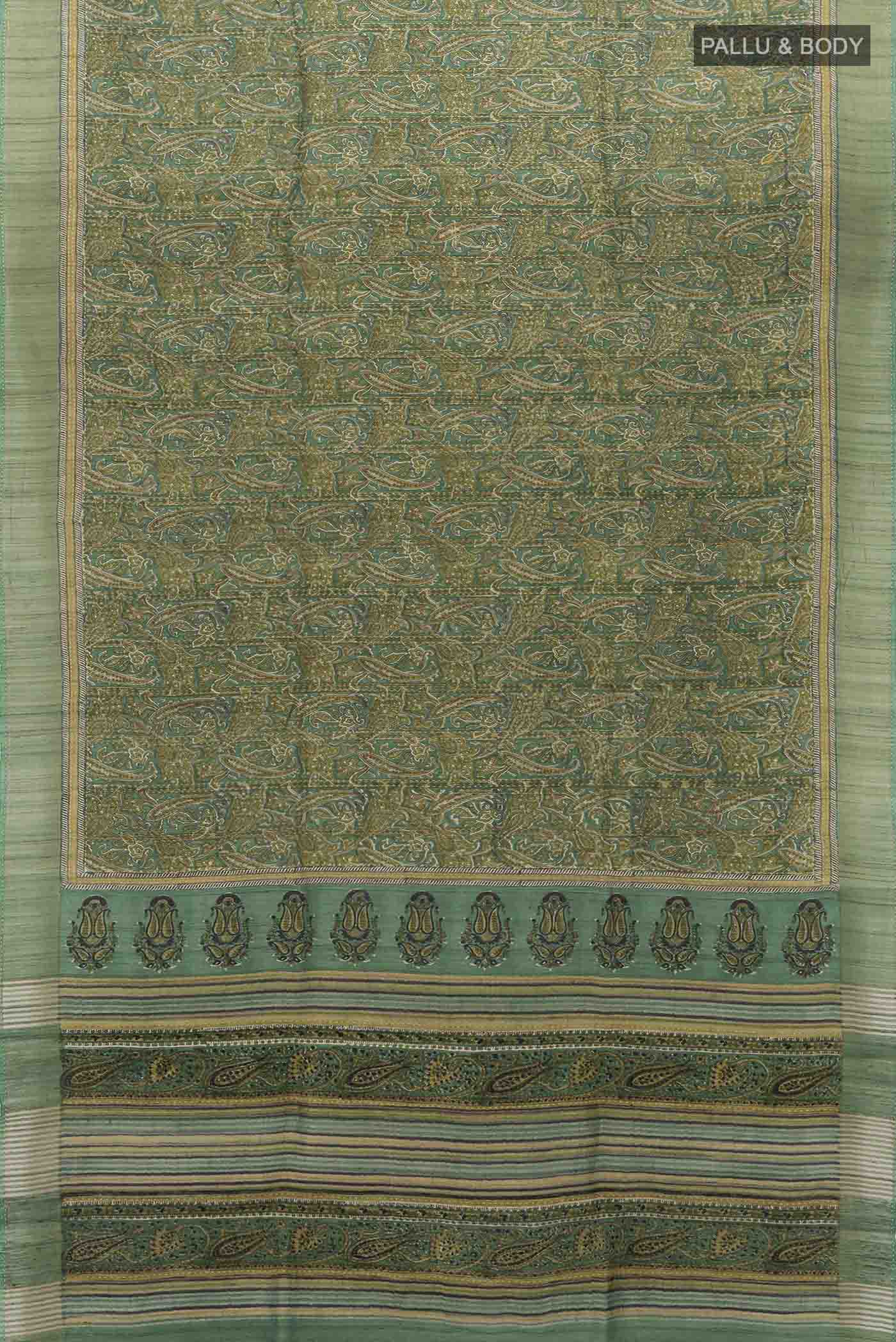 Green Tussar Silk Saree - Image 5