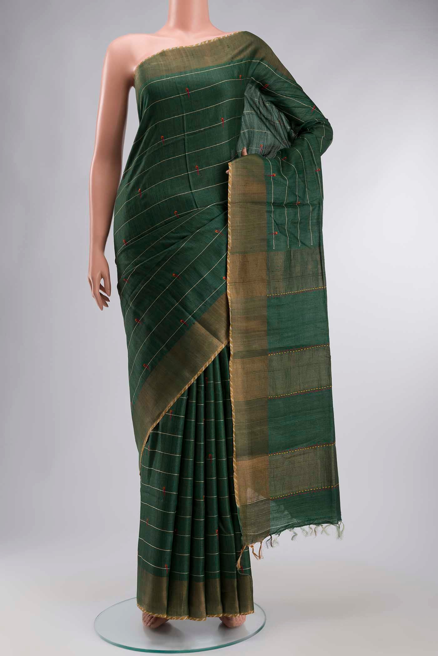 Green Tussar Silk Saree