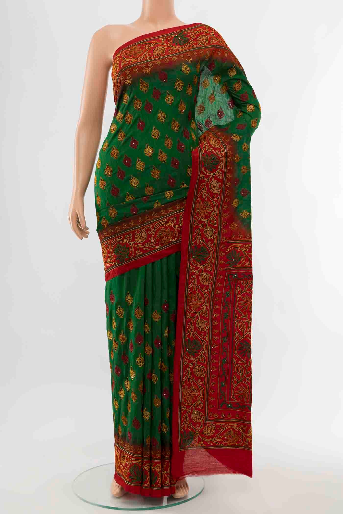 Green Blended Raw Silk Saree