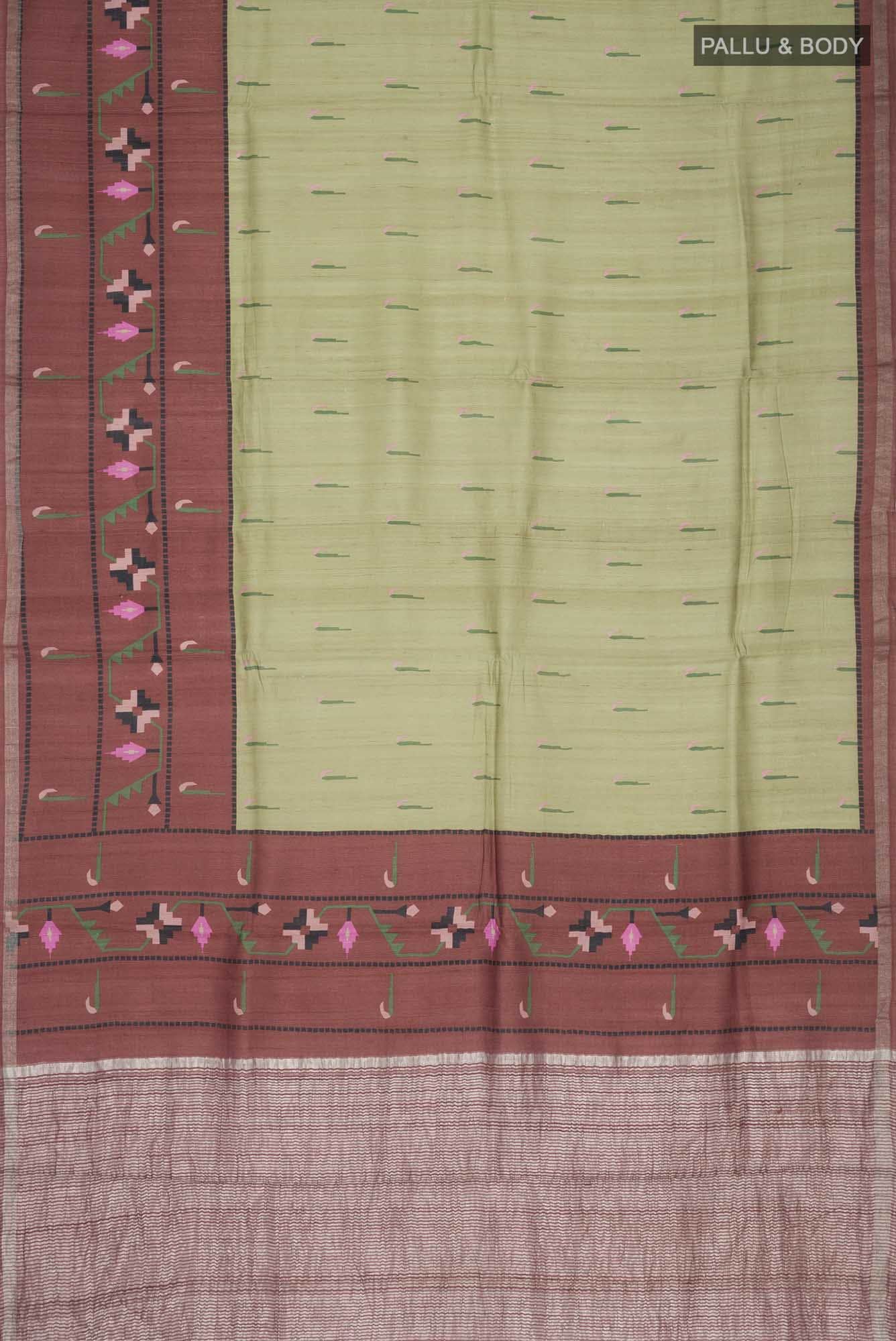 Green Tussar Silk Saree - Image 3