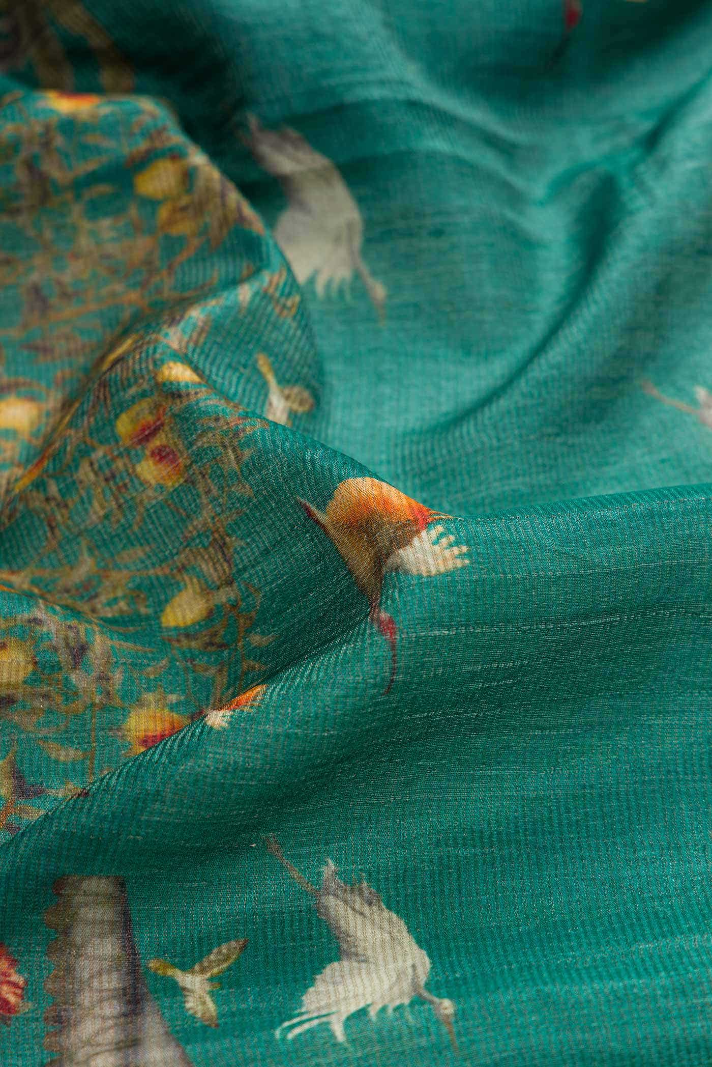 Green Tussar Silk Saree - Image 2