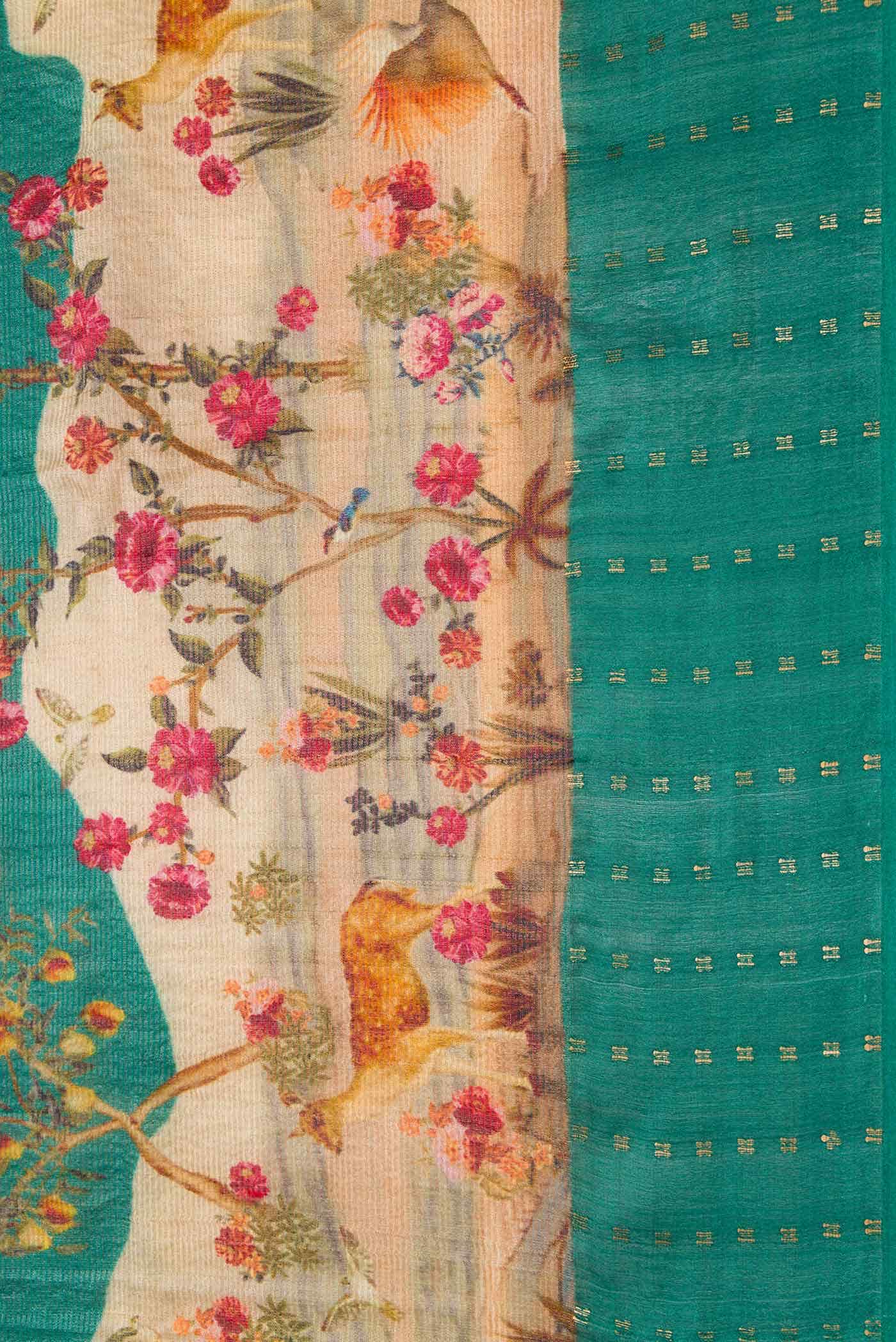 Green Tussar Silk Saree - Image 3