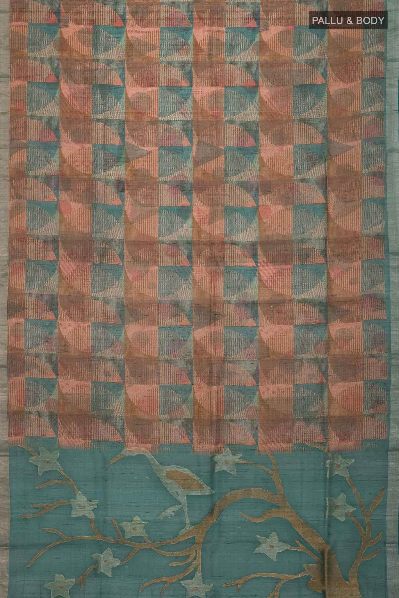 Green Tussar Silk Saree - Image 4