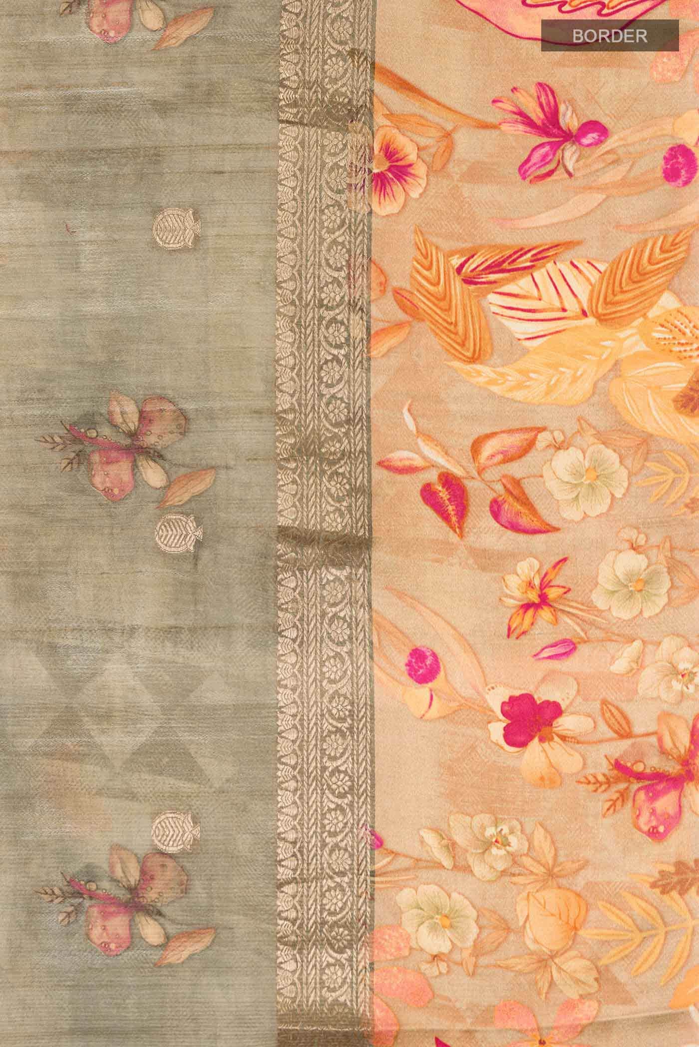 Green Tussar Silk Saree - Image 5